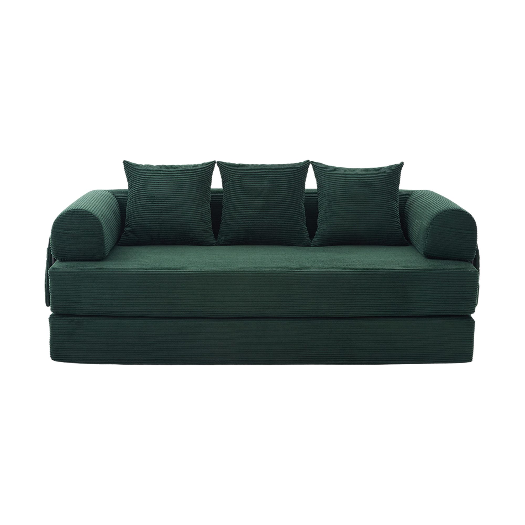 LVHOM Loungesofa faltbar mit Schlaffunktion, Stabil-/abnehmbarer Außenrahmen aus Metall, frei kombinierbar, Liege- oder Klappsofa, 3 Kissen, Hochelastischer Schaumstoff, weicher Cordstoff, Praktische Seitentaschen zur Aufbewahrung, Ideal für flexible Raumgestaltung in Wohn- oder Kleinwohnungen, Tragfähigkeit 300kg, als Gästebett nutzbar,Arbeitszimmer/Wohnzimmer