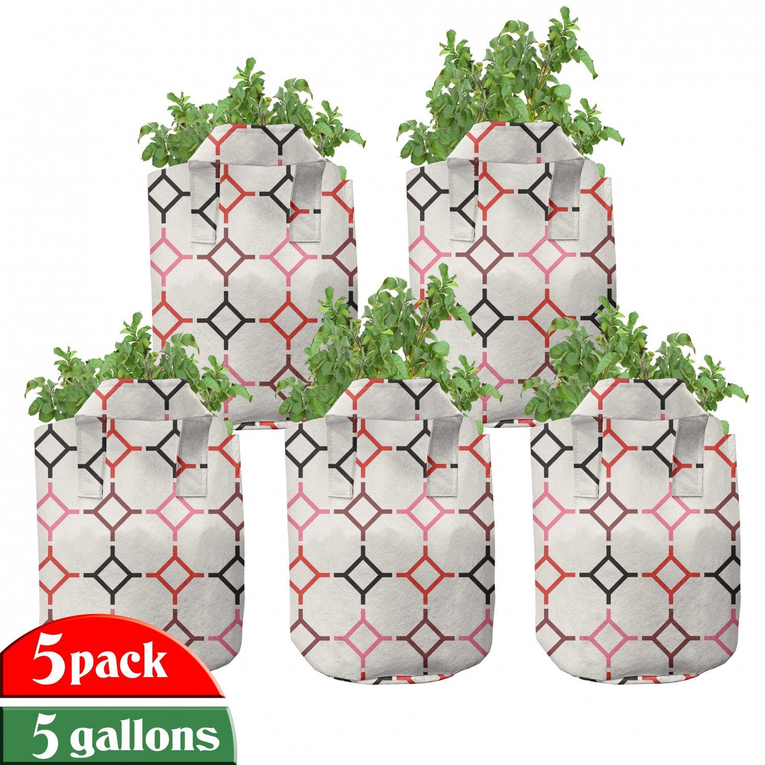 Abakuhaus Pflanzkübel hochleistungsfähig Stofftöpfe mit Griffen für Pflanzen, Modern Hexagonal Shaped Linien