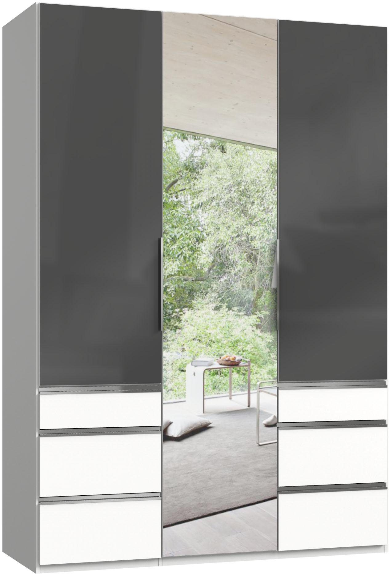 Fresh To Go Kleiderschrank Level mit Glas-und Spiegeltüren weiß/Grauglas