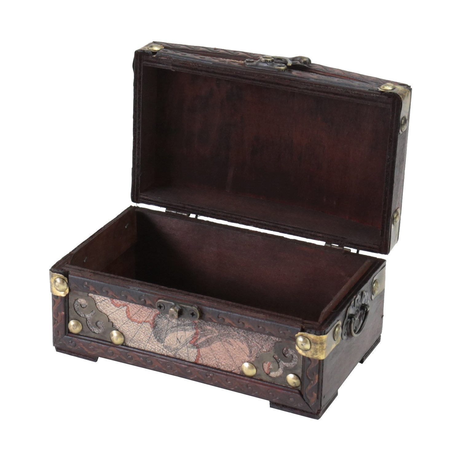HMF Schatzkiste Schmuckkästchen aus Holz, kleine Schatztruhe zur Schmuckaufbewahrung, oder als Geschenkidee für Geburtstag Hochzeit Kolumbien 17 x 10 x 9 cm