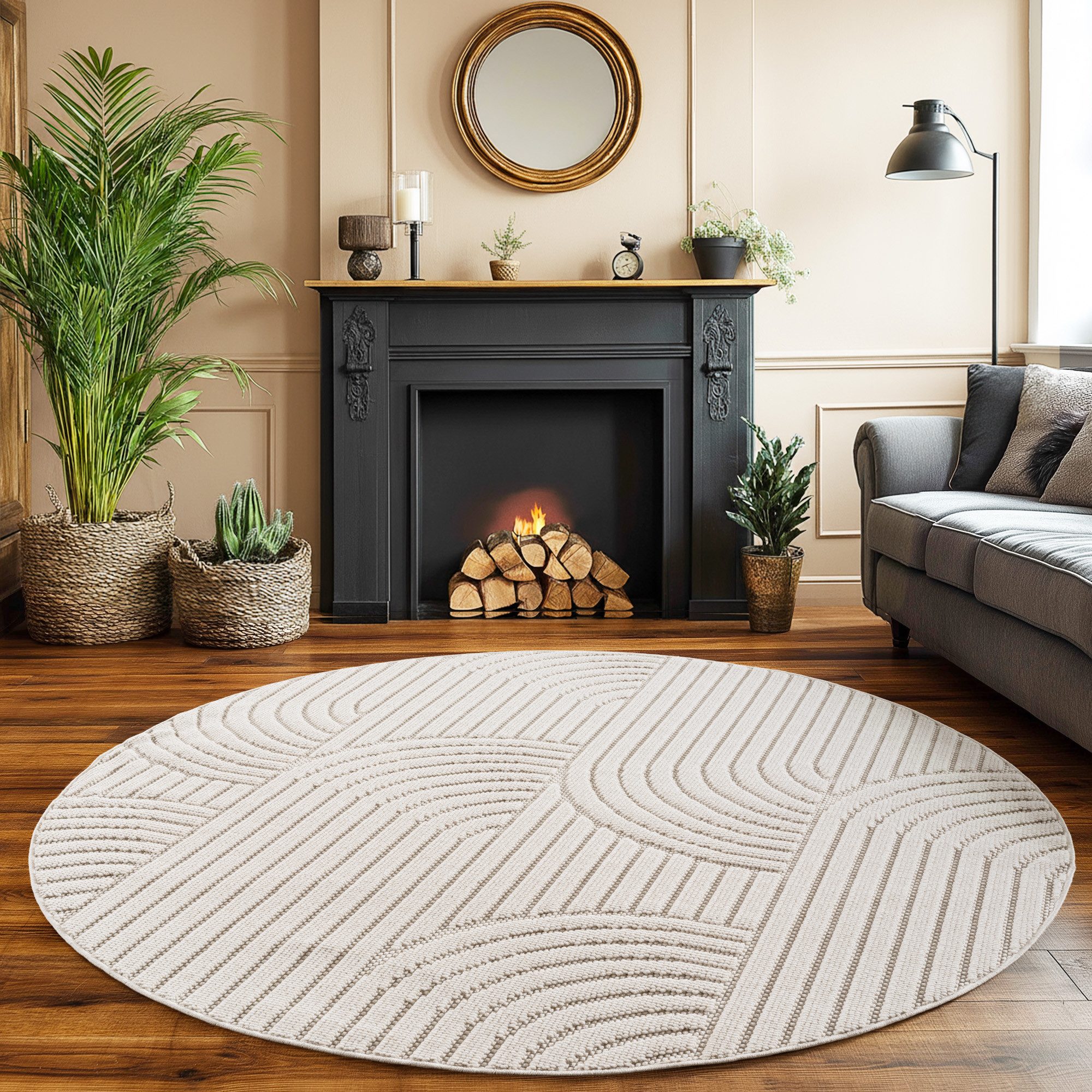 SIMPEX24 Designteppich Einfarbig Boucle Loop, Rund, Höhe: 7 mm, Teppich Woh günstig online kaufen