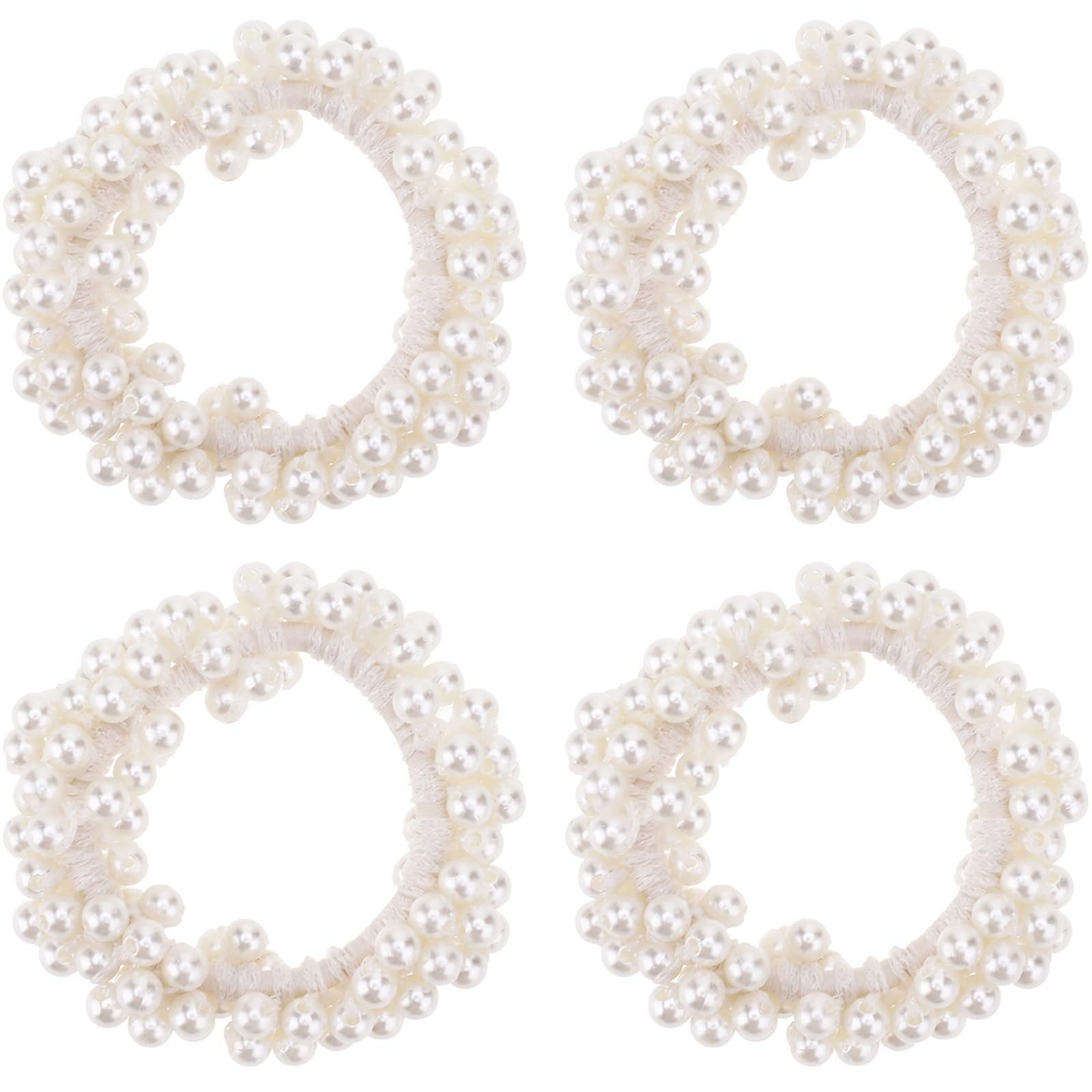 nsihing Haargummi 4 Stücke Scrunchies Weiß Perlen Haargummi Damen Elastisches, 4-tlg., Scrunchies Mädchen Zopfgummi Haarschmuck Kopfschmuck