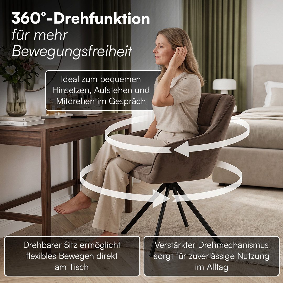 skølm Esszimmerstuhl Sköll Drehstuhl mit Samt-Bezug (6er Set, dunkelbraun, bis 150 kg), Küchenstuhl, höhenverstellbar & drehbar, verfügbar als 2er/4er Set – Bild 2 von 5