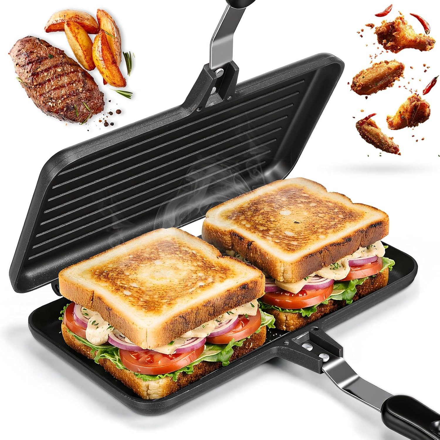 FELIXLEO 2-in-1-Sandwichmaker Breakfast Sandwich Maker Camping Toaster XL Grillpfanne antihaft Gas