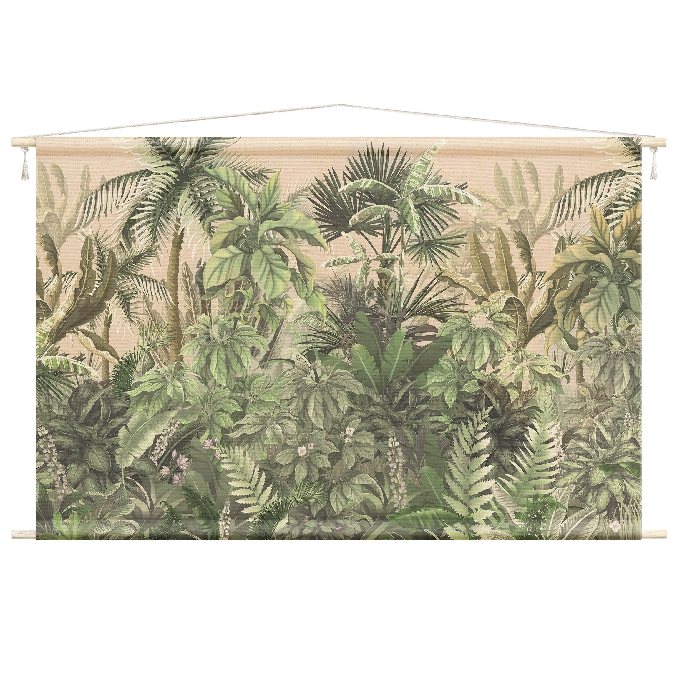 Bilderdepot24 Wandteppich modern Wald Tropisch Dschungel Natur Vintage grün, rechteckig, Höhe: 2.6 mm, großes Wandbild aus Natur-Baumwolle Wandbehang Stoffbild Tuch Wollseil