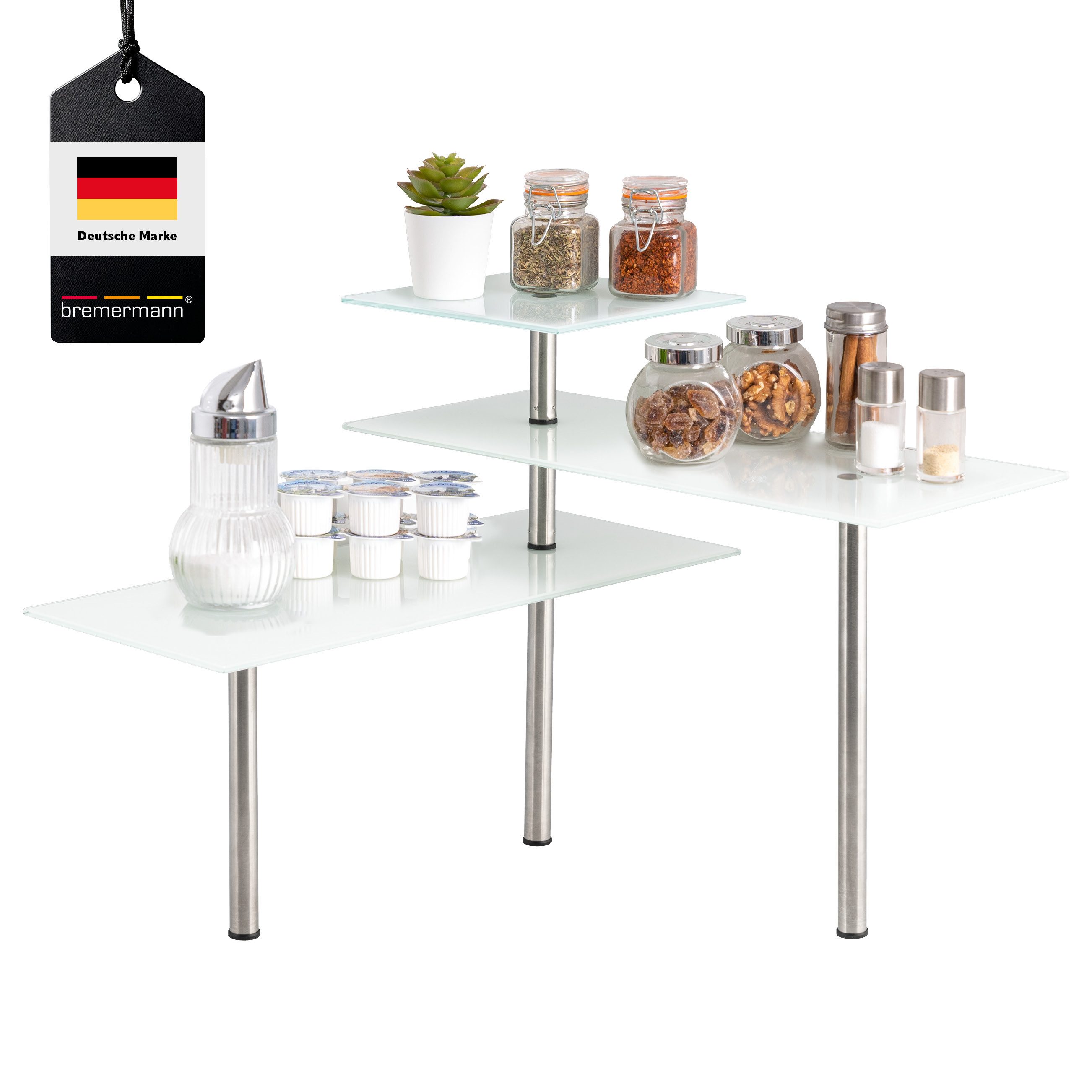 bremermann Küchenregal Eckregal, aus Glas und rostfreiem Edelstahl, weiß günstig online kaufen