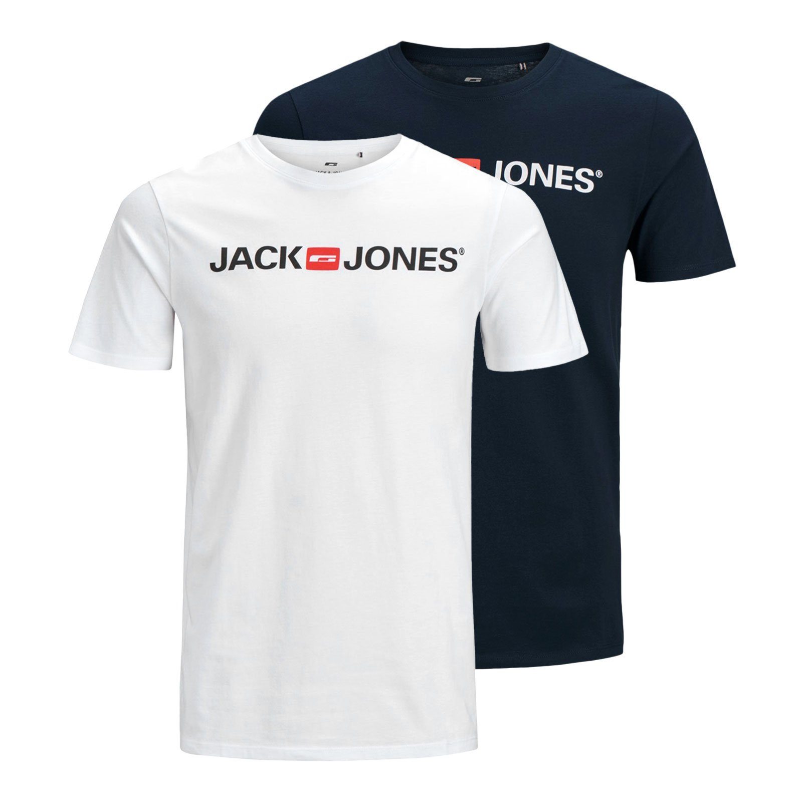 Jack & Jones T-Shirt 2er Pack Logo Tee Crew Neck mit Markenschriftzug white / navy blazer