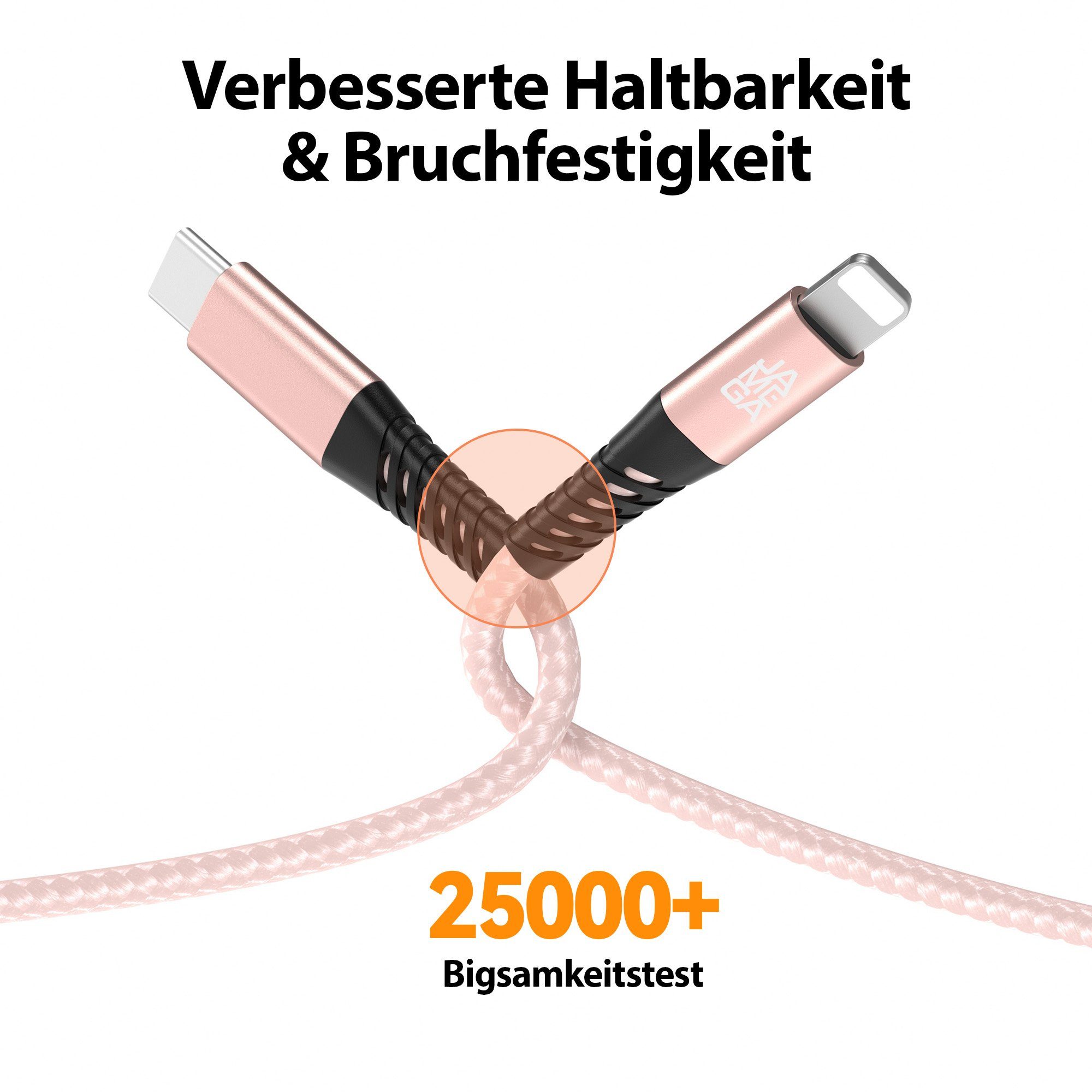 JAMEGA USB-C zu Iphone Kabel 480M 60W - verschiedene Farben - 0,5m - 3m USB-Kabel, USB Typ C, 8-Pin Stecker - kompatibel mit Iphone (300 cm) – Bild 3 von 5
