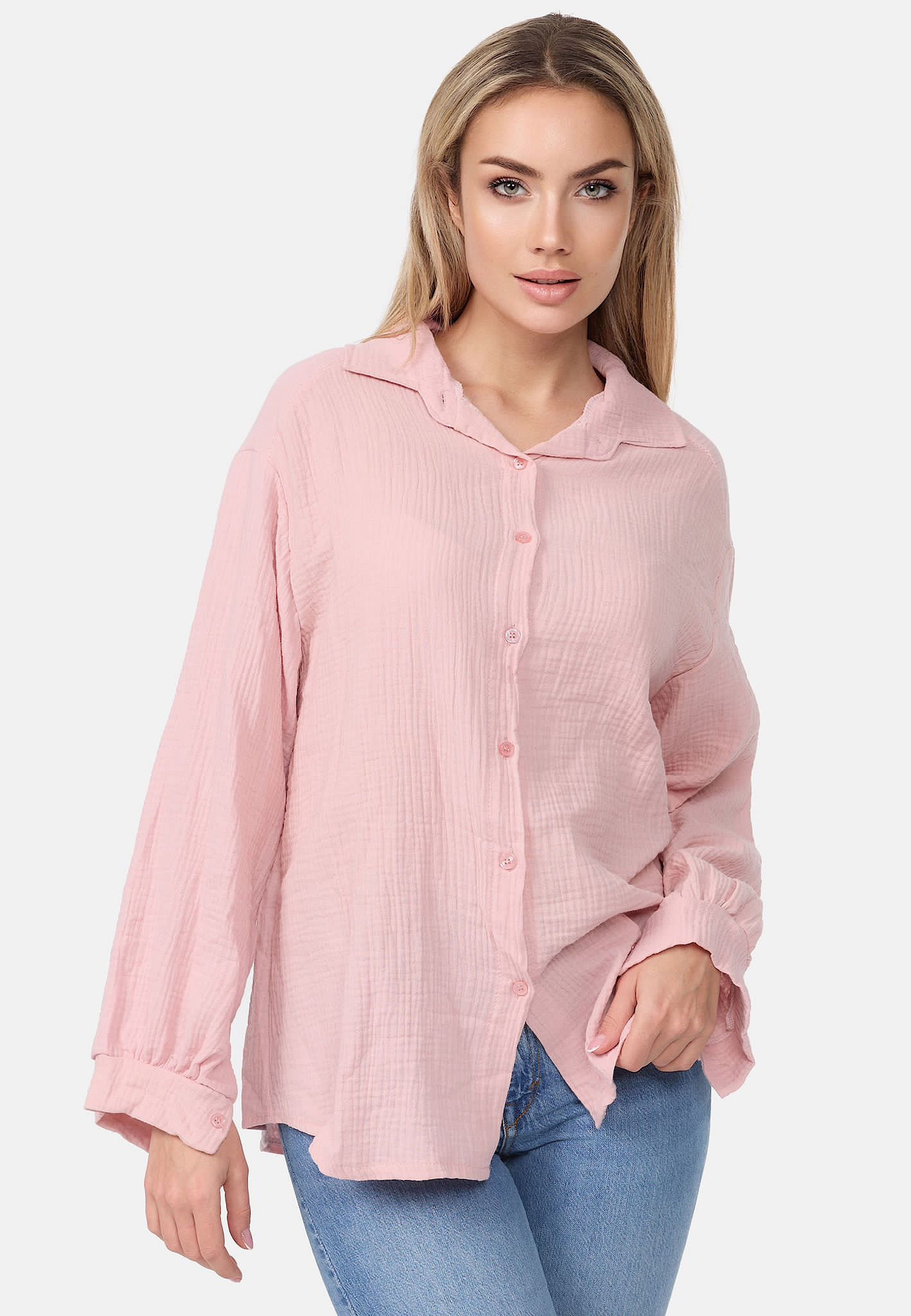 Hemdbluse Worldclassca Bluse Hemdbluse Tunika Sommer Langarm Oberteil Einfarbig