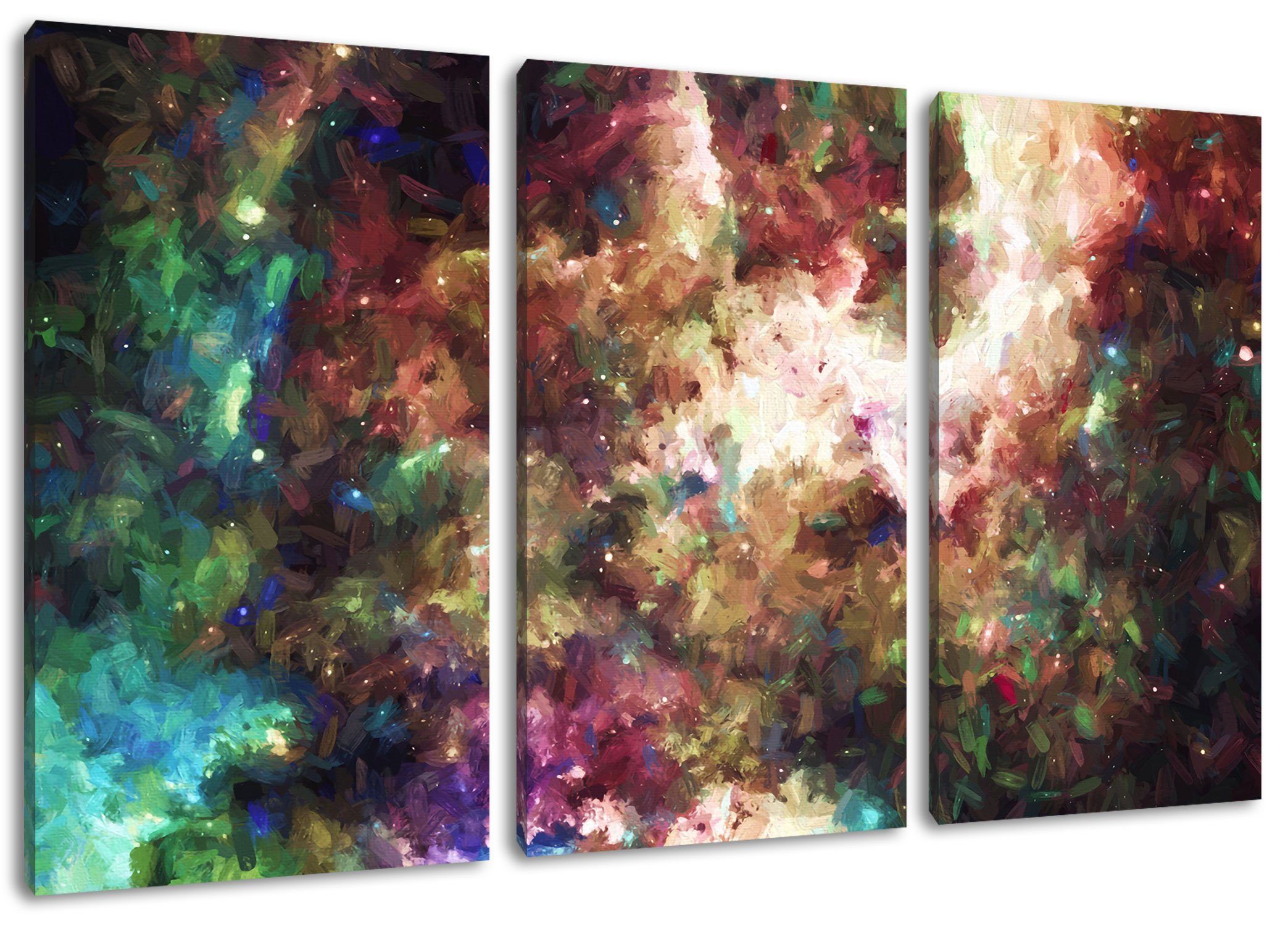 und 3Teiler Leinwandbild inkl. Zackenaufhänger (120x80cm) Leinwandbild Nebelgalaxie Nebelgalaxie (1 Sterne, St), fertig und Sterne bespannt, Pixxprint