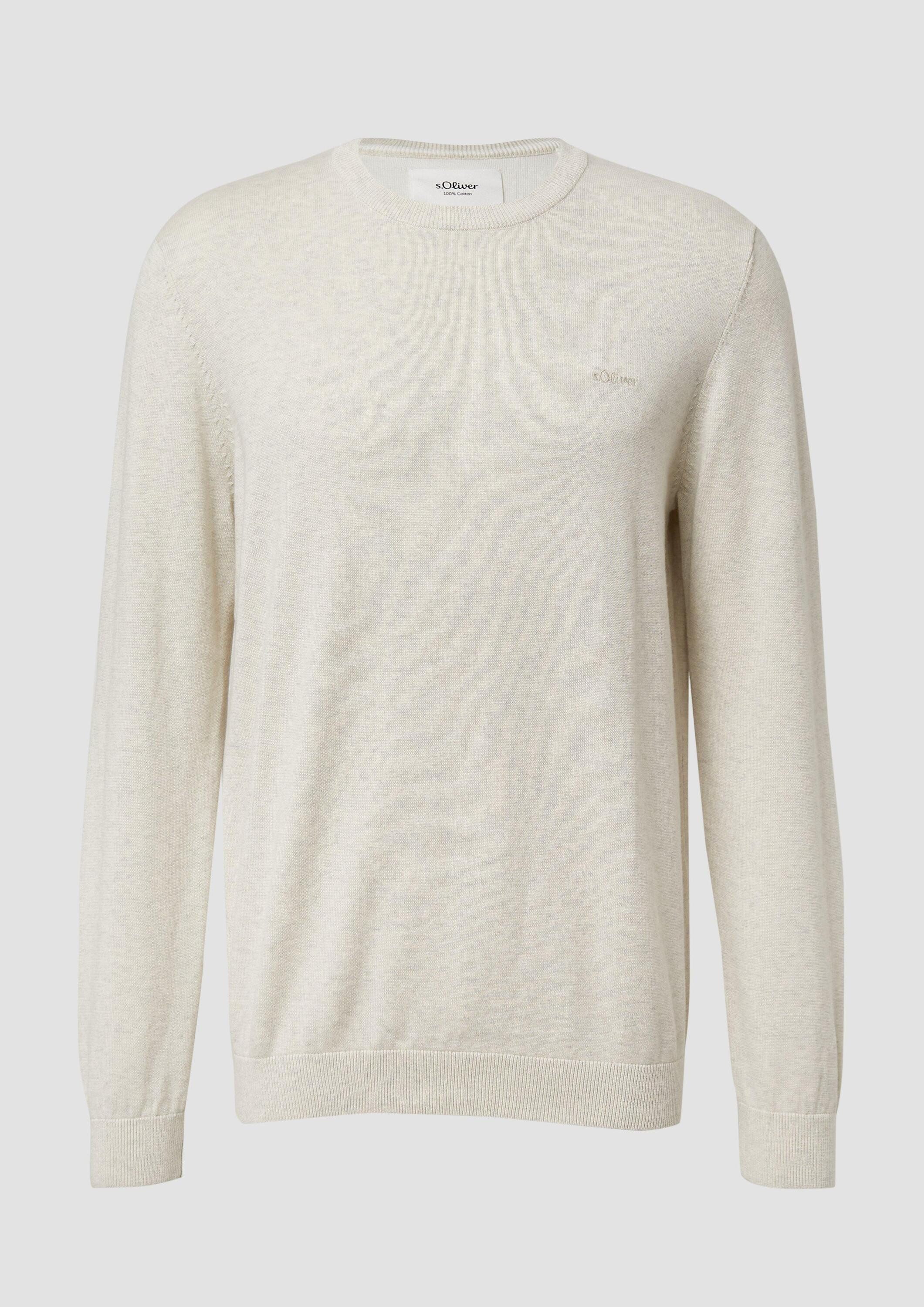s.Oliver Longpullover Strickpullover Baumwollpullover mit Logo-Stickerei