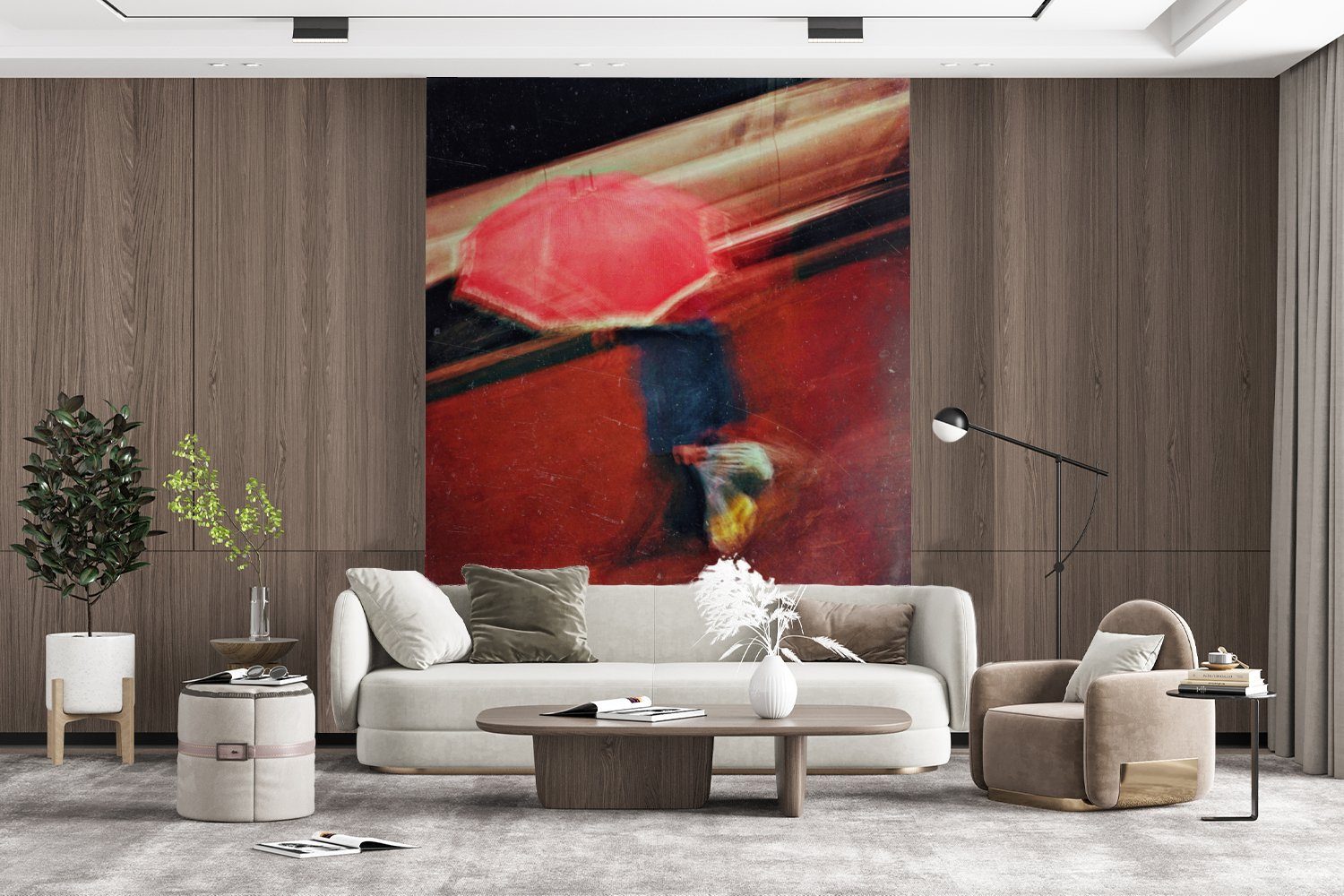 MuchoWow Matt, Vinyl Mann Wohnzimmer, St), (4 - Rot Montagefertig Farben, - bedruckt, Fototapete Regenschirm Tapete Wandtapete - für