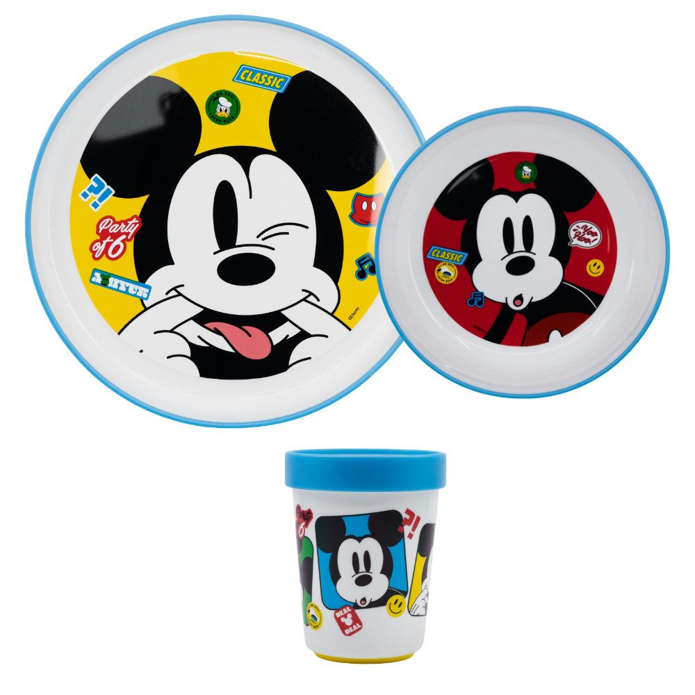 Disney Kindergeschirr-Set Disney Mickey Maus Kinder Geschirr-Set 3 tlg (3-tlg), 1 Personen, Kunststoff, antirutsch Becher Тарілки Schüssel