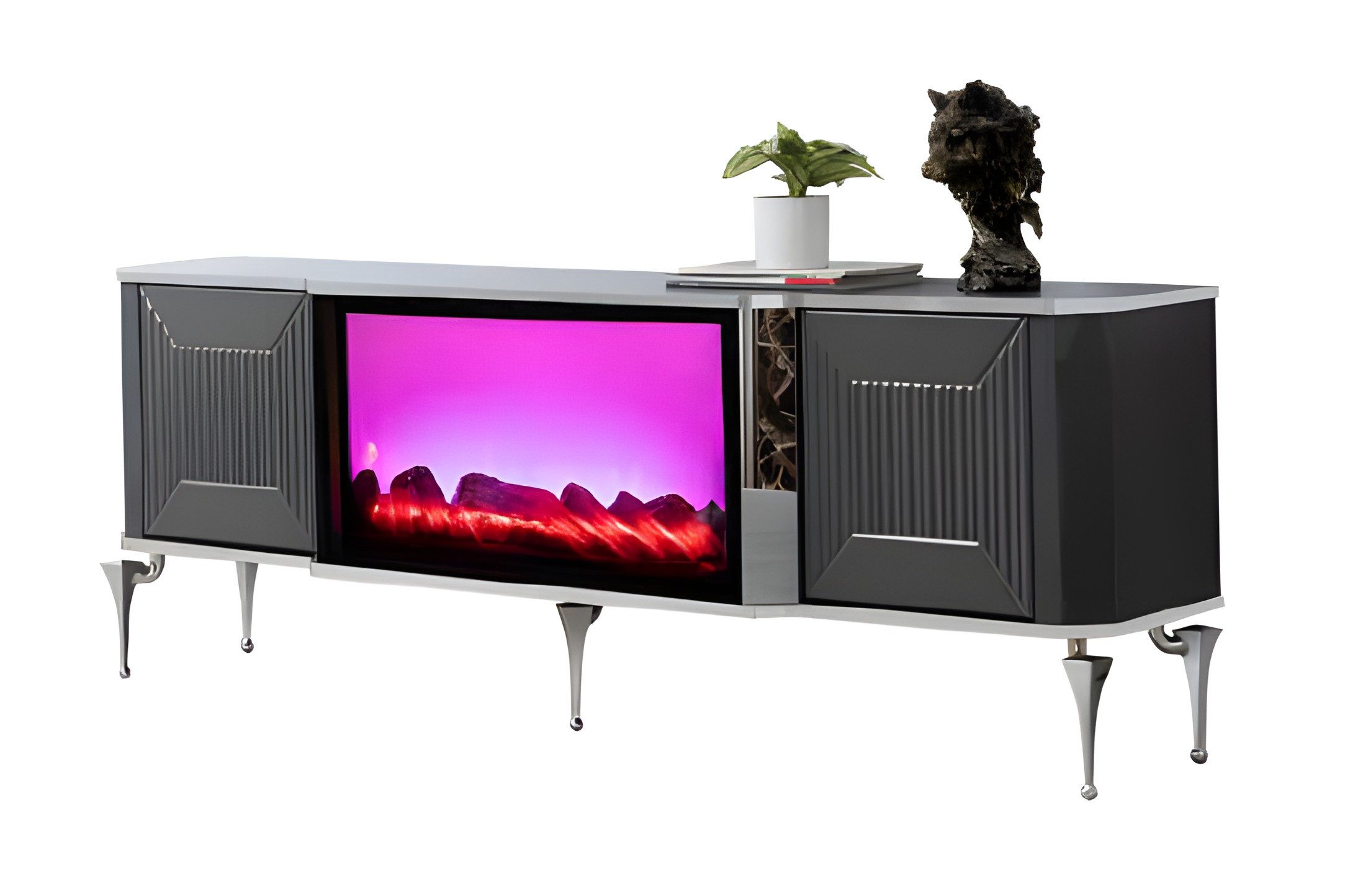 Xlmoebel Lowboard TV-Schrank von XLMOEBEL in Silber mit LED-Beleuchtung und Stauraum, Made in Europa