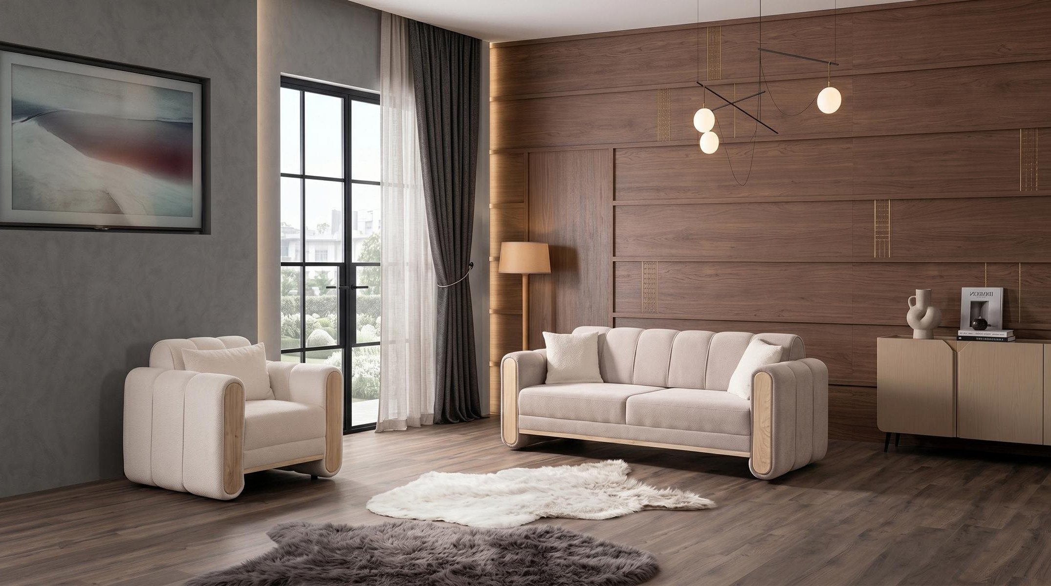 Xlmoebel Polstergarnitur Beiges Sofa-Set Sofas Stoffsofas Designer Wohnzimmer modern, (2-tlg., 2-tlg)