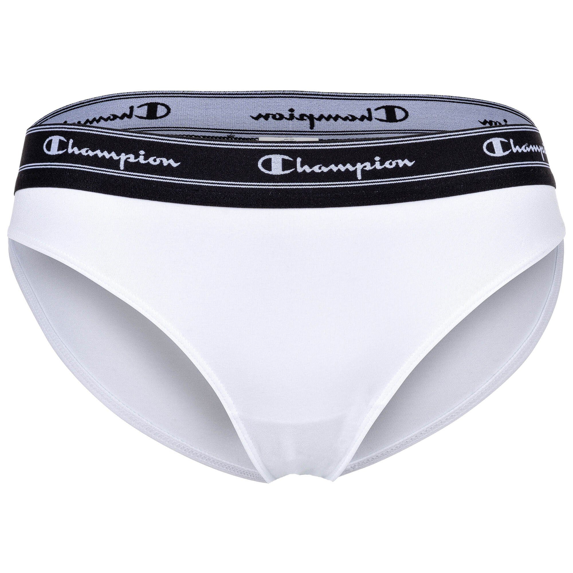 Damen 2er Champion - Bikini-Slips, Weiß/Schwarz Slip Slips, Logo-Bund Pack