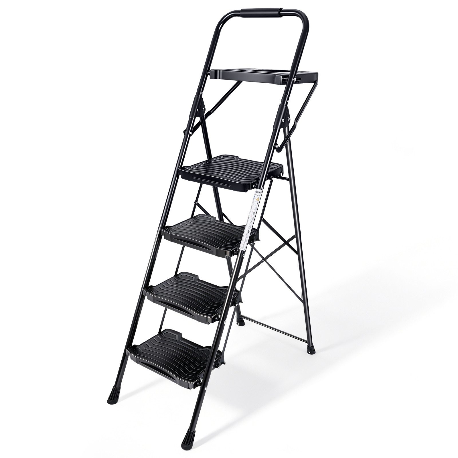 Sekey Trittleiter klappleiter 4 Stufen mit breiter Werkzeugablage, mit Handgriff, 36 cm breite XXL-Trittstufen, bis 150 kg