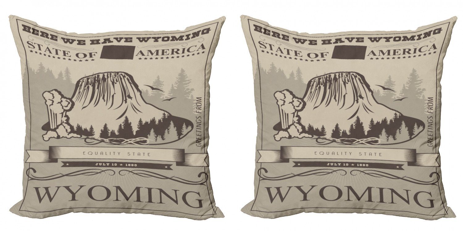 Kissenbezüge Modern Accent Doppelseitiger Digitaldruck, Abakuhaus (2 Stück), Wyoming Retro Poster Gleichheit Staat