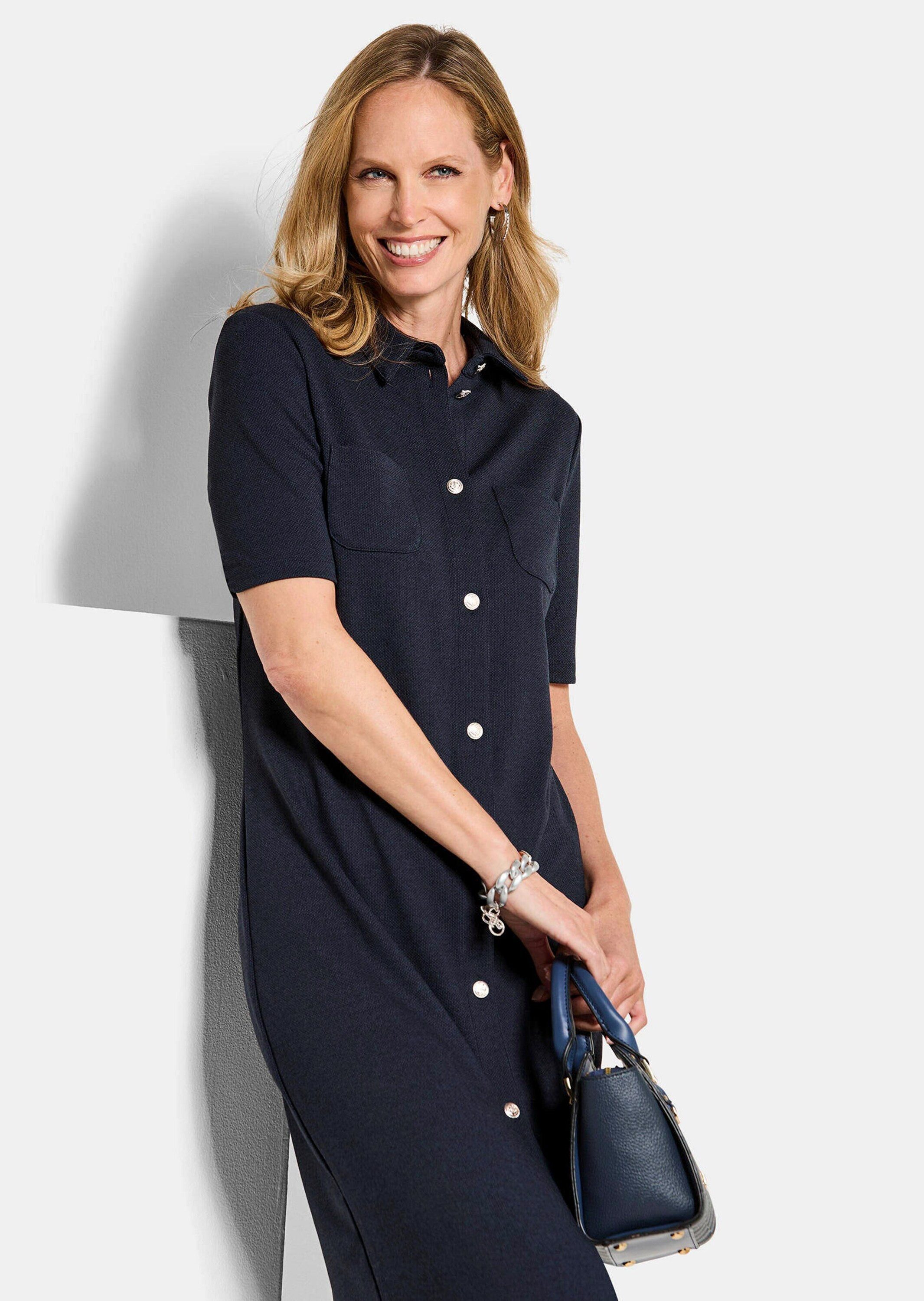 GOLDNER Jerseykleid Polokleid in maritimen Look Midikleid mit Hemdkragen, Knopfleiste, Taschen, Knielänge und Halbarm – Bild 4 von 5