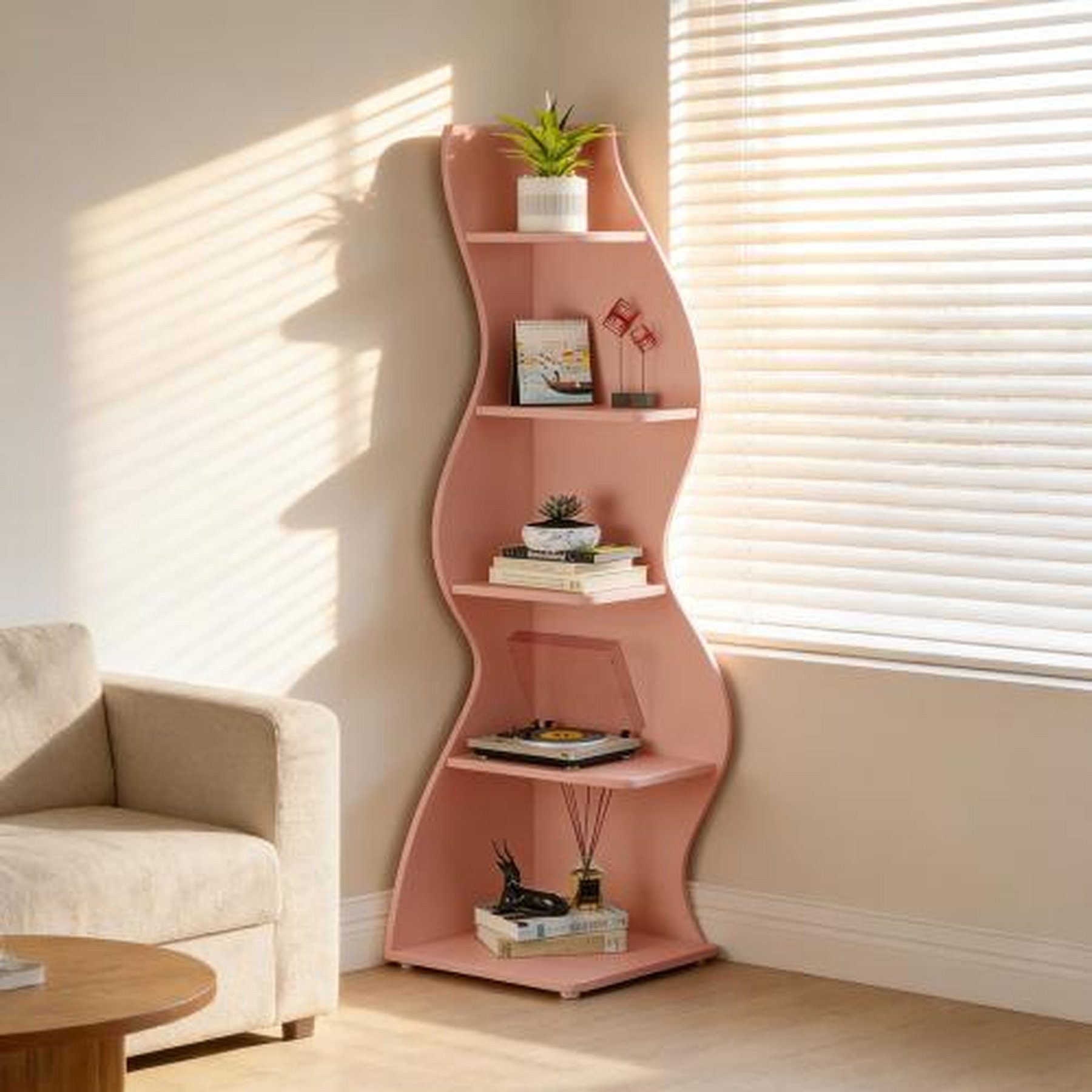 Odikalo Bücherregal Eckregal 5 Ebenen mit großem Stauraum und geringem Platzbedarf, Perfektes Eckregal für Bücher, Pflanzen & Kleinkram – schafft Ordnung, passt ideal in jede Ecke, praktisch und stilvoll.