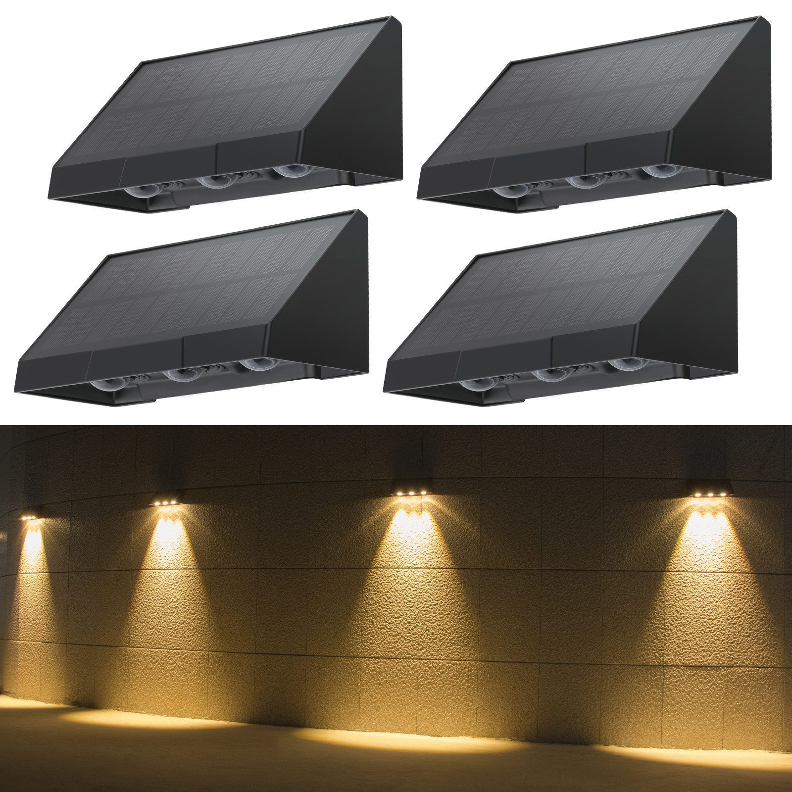 Nettlife LED Außen-Wandleuchte Schwarz 3 LEDs Solarlampe 3000K Warmweiß 2 M günstig online kaufen