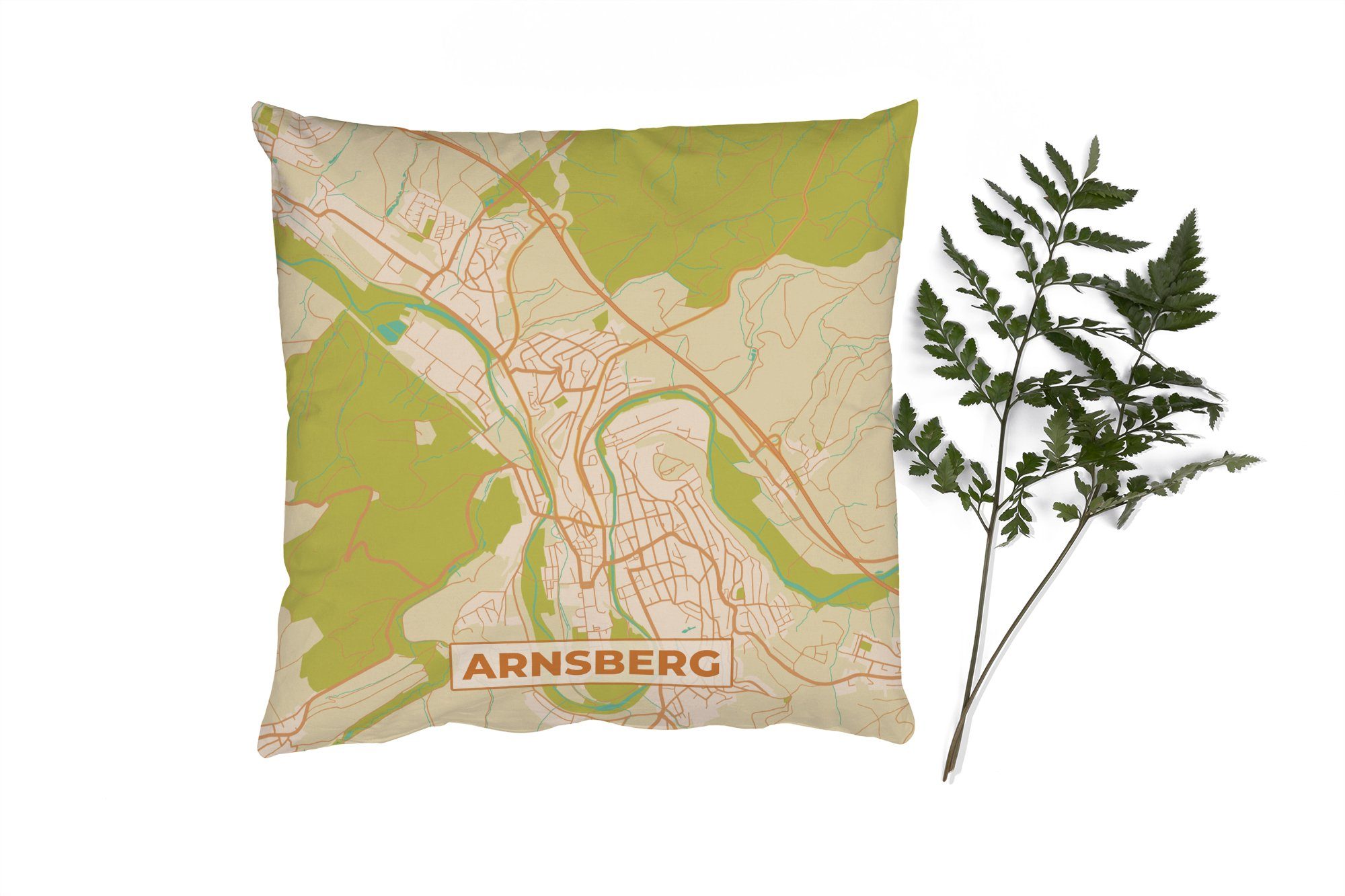 MuchoWow Dekokissen Karte - Arnsberg - Karte - Vintage - Stadtplan, Zierkissen mit Füllung für Wohzimmer, Schlafzimmer, Deko, Sofakissen