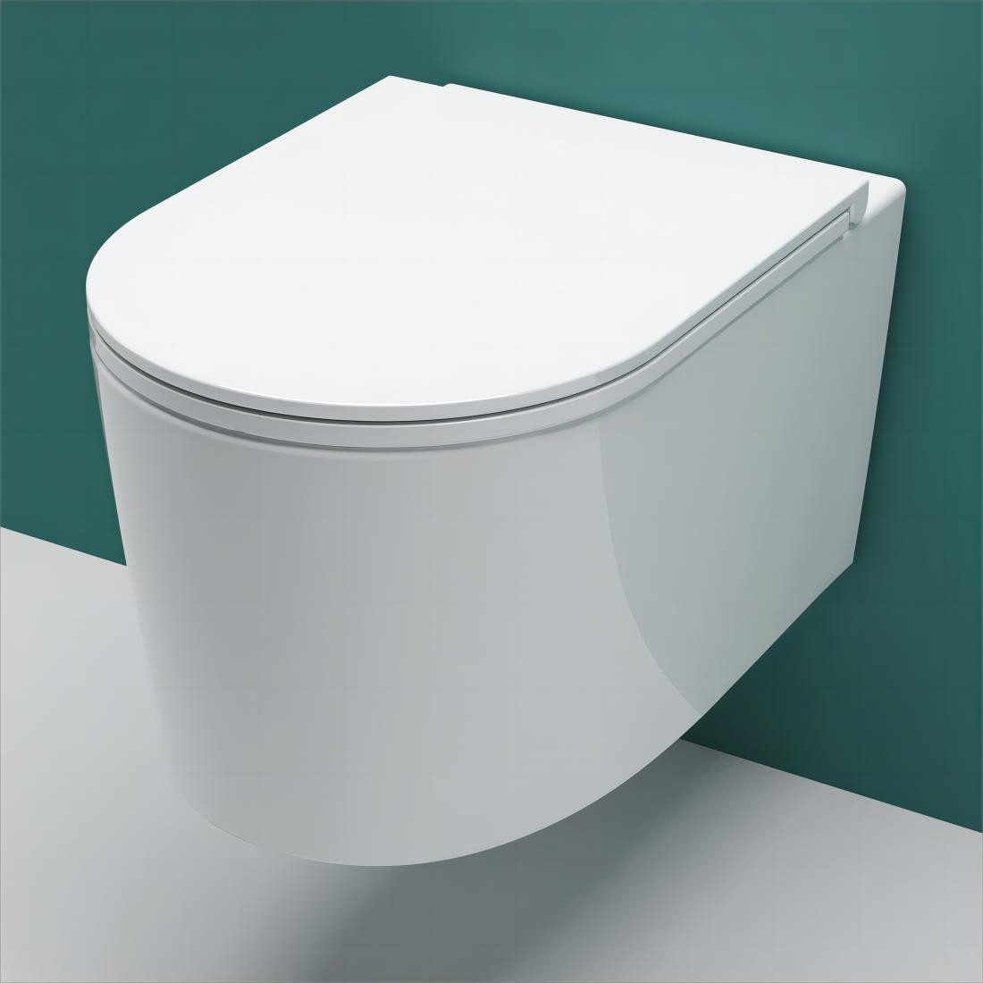 Dusch-WC spülrandlos Hänge Weiß Rund Wand WC mit Softclose WC-Sitz toilette