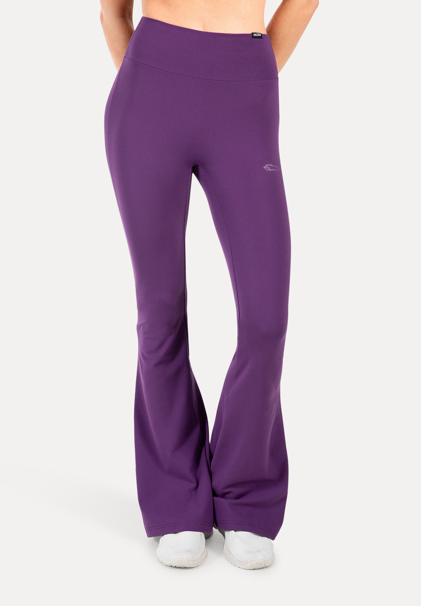 Smilodox Leggings Aurica, Figurbetonte High Waist Schlagleggings mit 3D Rubber Print Ausgestelltem Bein Schlaghose maximale Bewegungsfreiheit Sport Alltag