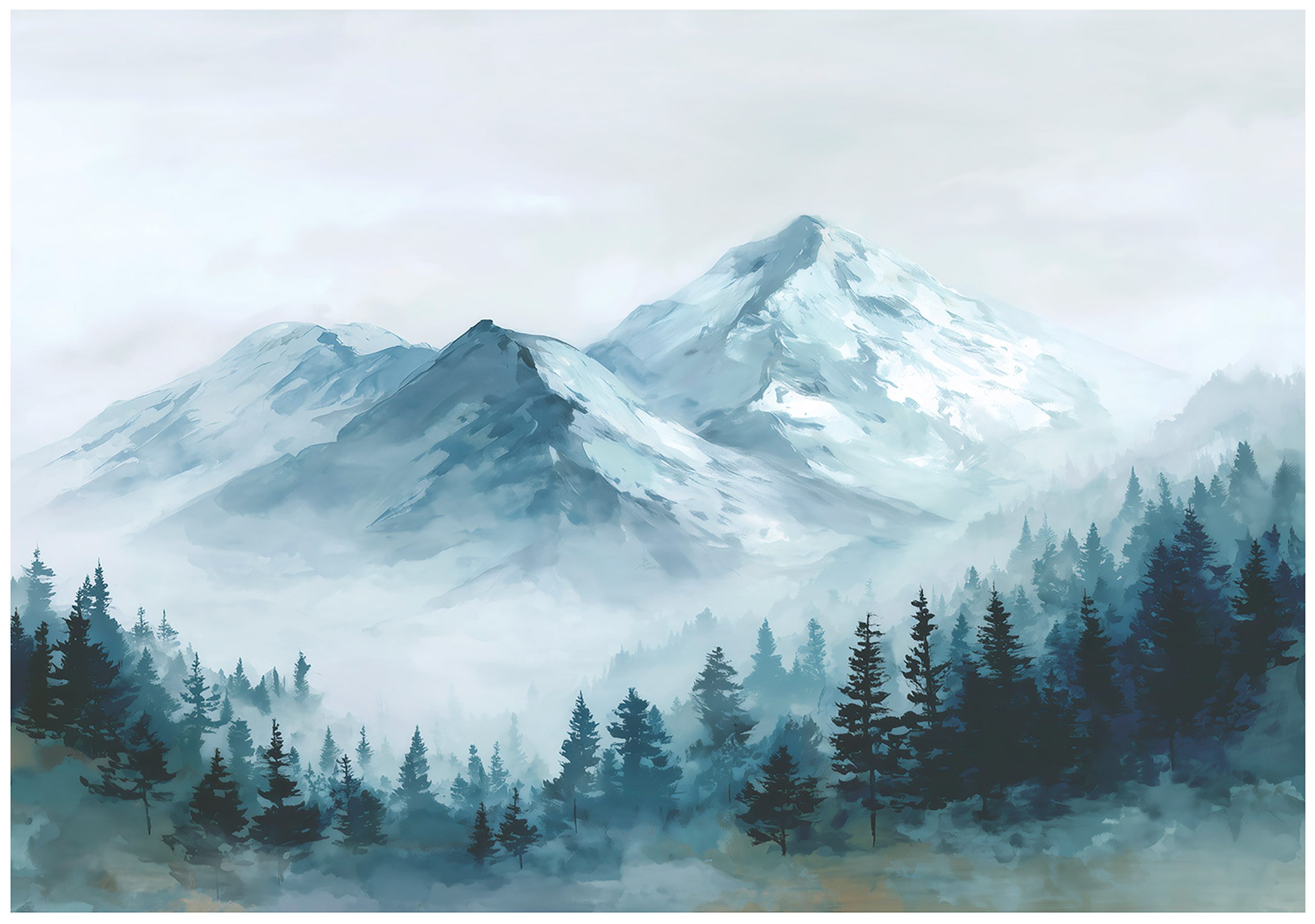 Wallarena Fototapete Berge Blau Wald Vlies Tapete Wohnzimmer Schlafzimmer Wandtapete, Glatt Vlies Washable, Berge, Blau, Wald, (Packung, 2 St., Vlies Fototapete), Vliestapete Blau Wohnzimmer Schlafzimmer Küche Tapete + Kleister