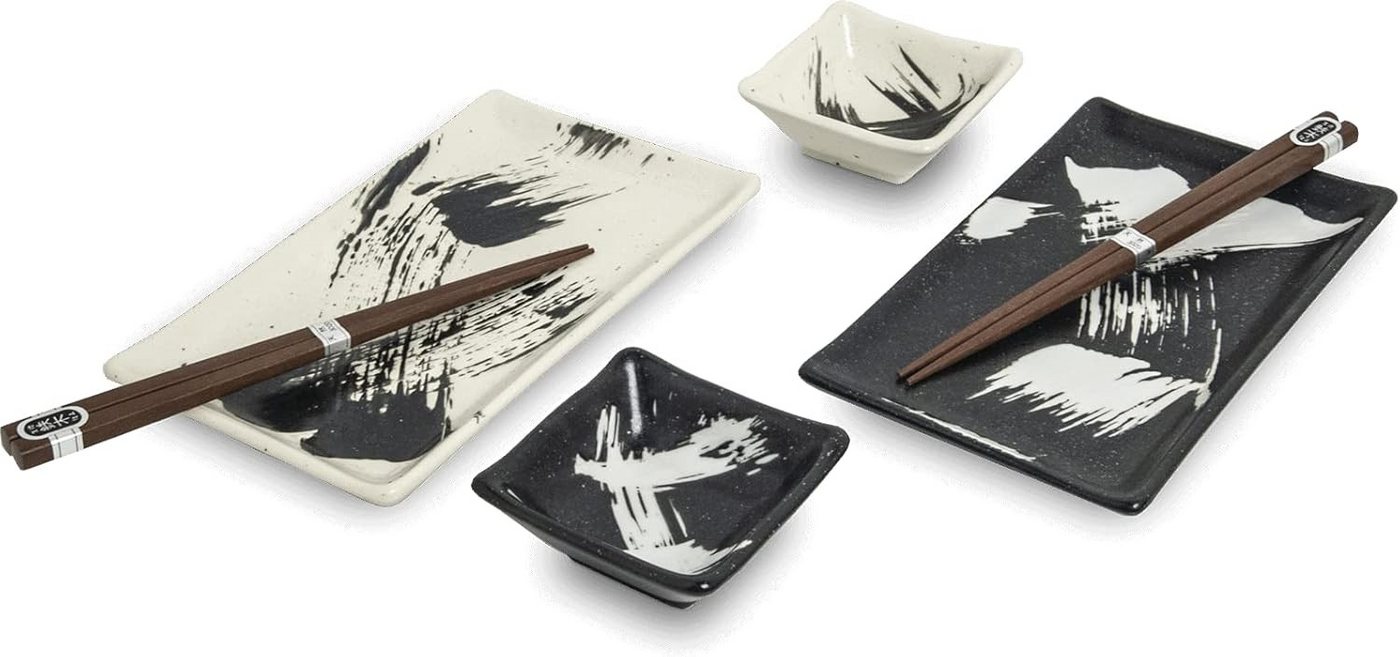 WestCraft Sushiteller SUSHI TELLER SET, Sushi Geschirr Set, Mehrteiliges Sushi-Set, (6 St), für 2 Personen Sushi-Teller, Schalen und Essstäbchen versch. Designs