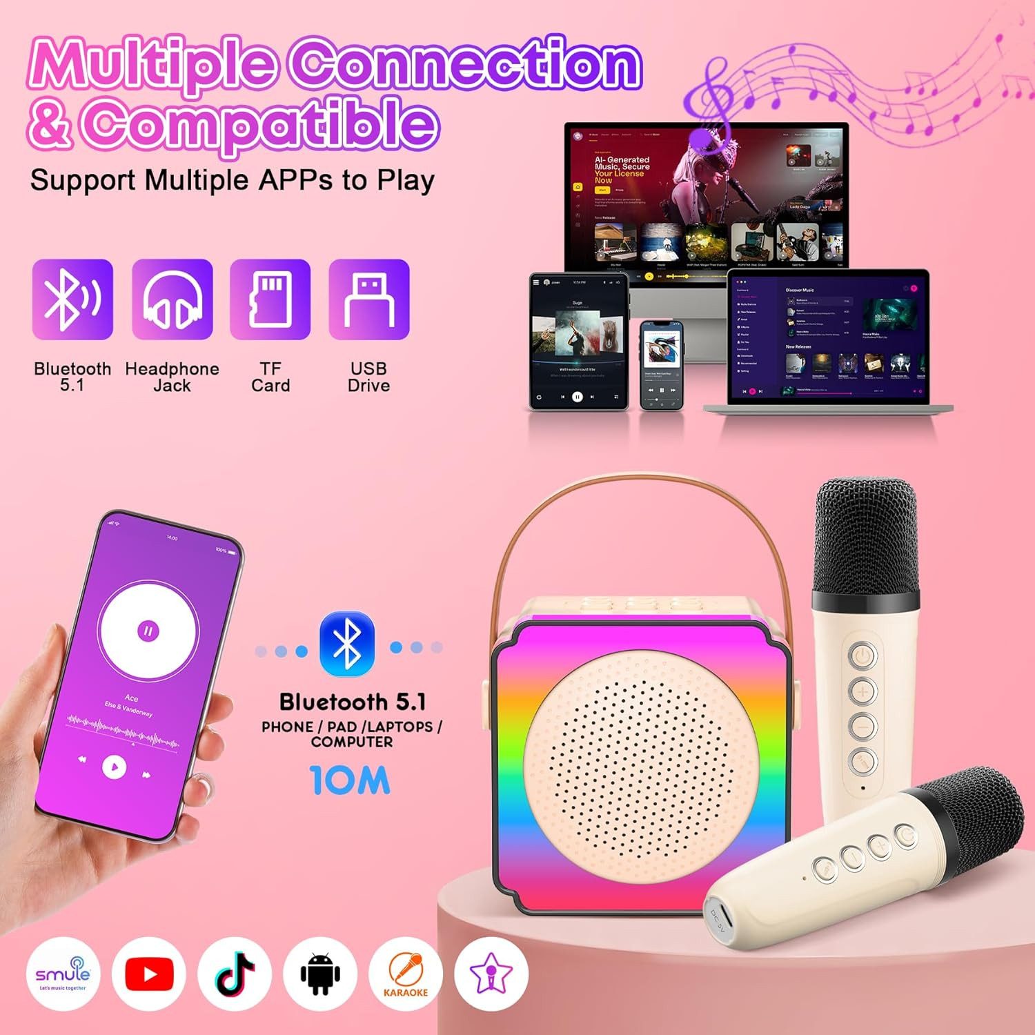 POPOLIC Kinder-Lautsprecher mit 2 Mikrofonen,Geschenk Spielzeug für 3-12 Jahre Karaoke-Maschine (Karaoke Maschine Kinder mit Mikrofon, Geschenk Spielzeug)