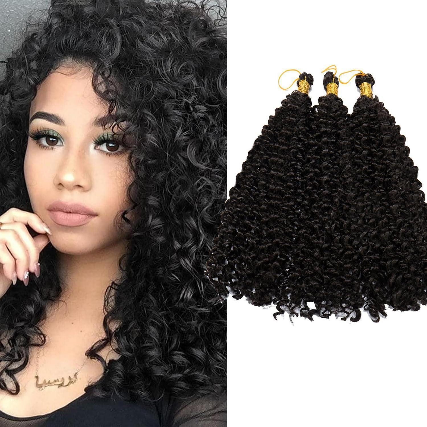 LuxusKollektion Kunsthaar-Extension Haarverlängerung Häkelzöpfe 35 CM (Pack of 3) Natürliches Schwarz