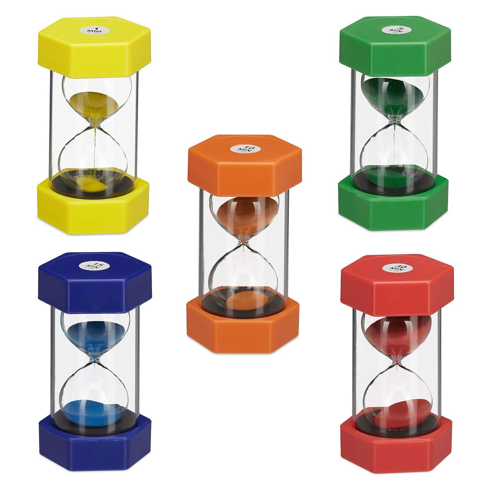 OKWISH Sanduhr 5 Stück Sanduhren Set Sand Timer Zeitmesser 1 5 10 15 30 Minuten Bunt für Klassenzimmer Küche Kinder Spiele und Hause Büro Dekoration usw