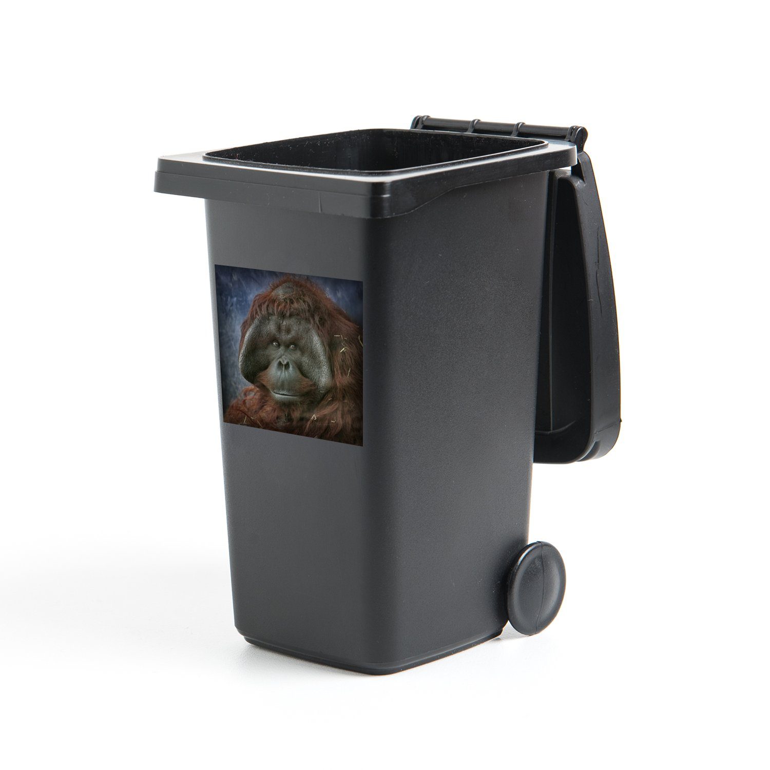 Orang-Utans Mülltonne, Wandsticker MuchoWow Sticker, eines Abfalbehälter Container, (1 Eine St), Nahaufnahme Mülleimer-aufkleber,