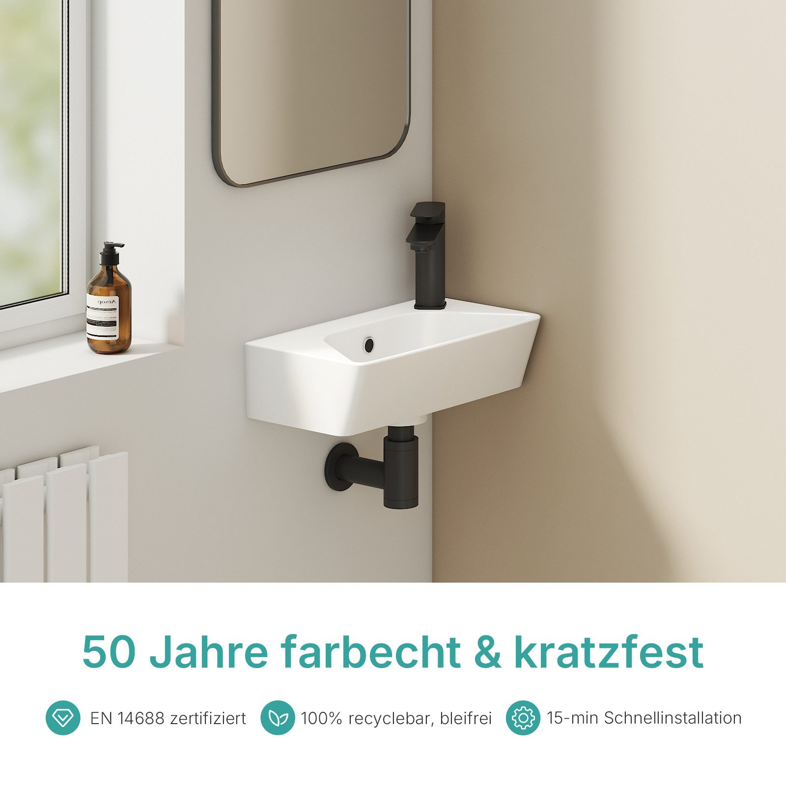 EMKE Waschbecken eckig Keramik Hängewaschbecken 40x 22.5cm