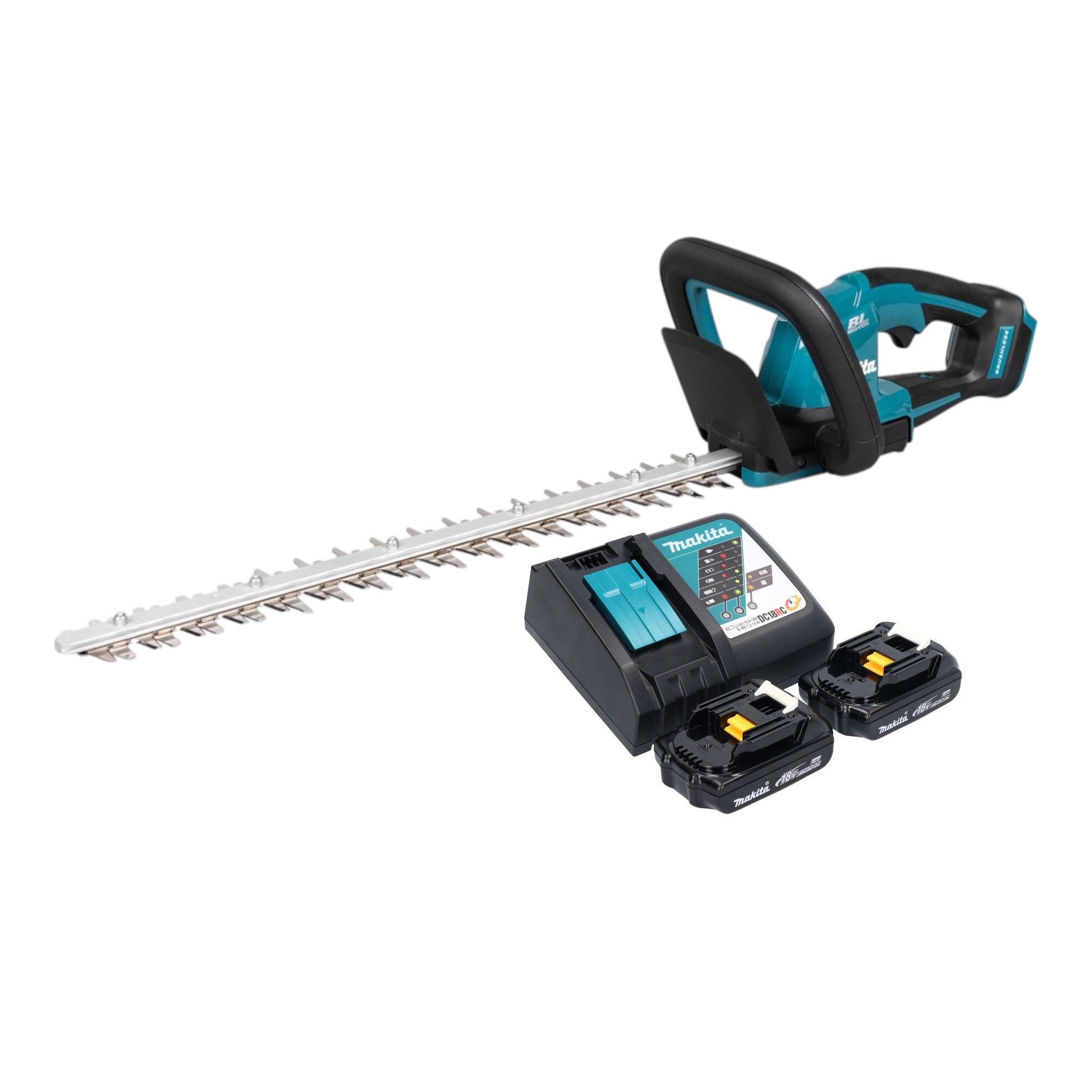 Makita Akku-Heckenschere DUH 506 RY2 18 V 50 cm Brushless + 2x Akku 1,5 Ah + Ladegerät