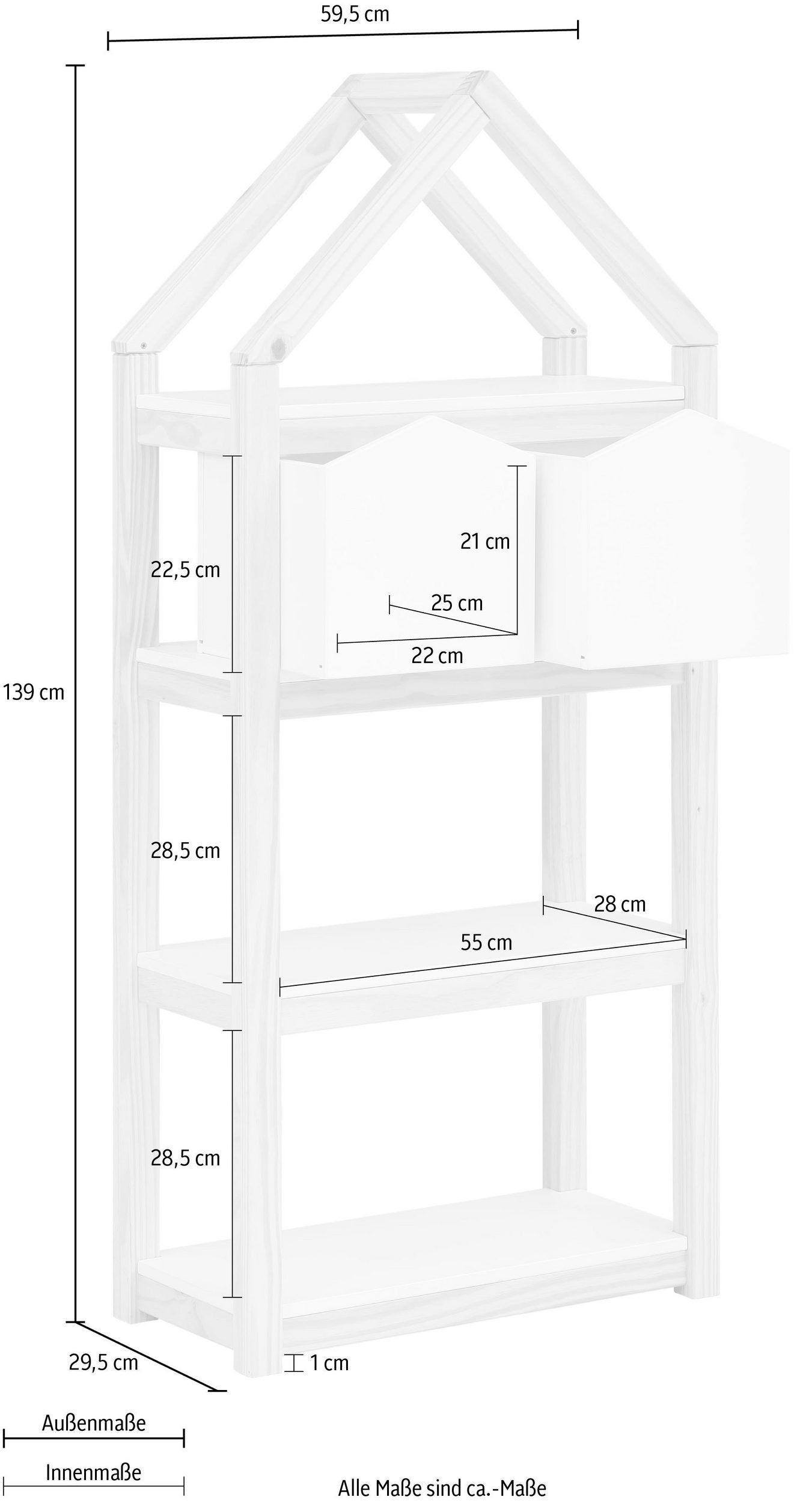 loft24 Kinderregal Bob, Bücherregal, Standregal, Regal mit 2 Aufbewahrungsfächern, Kiefer