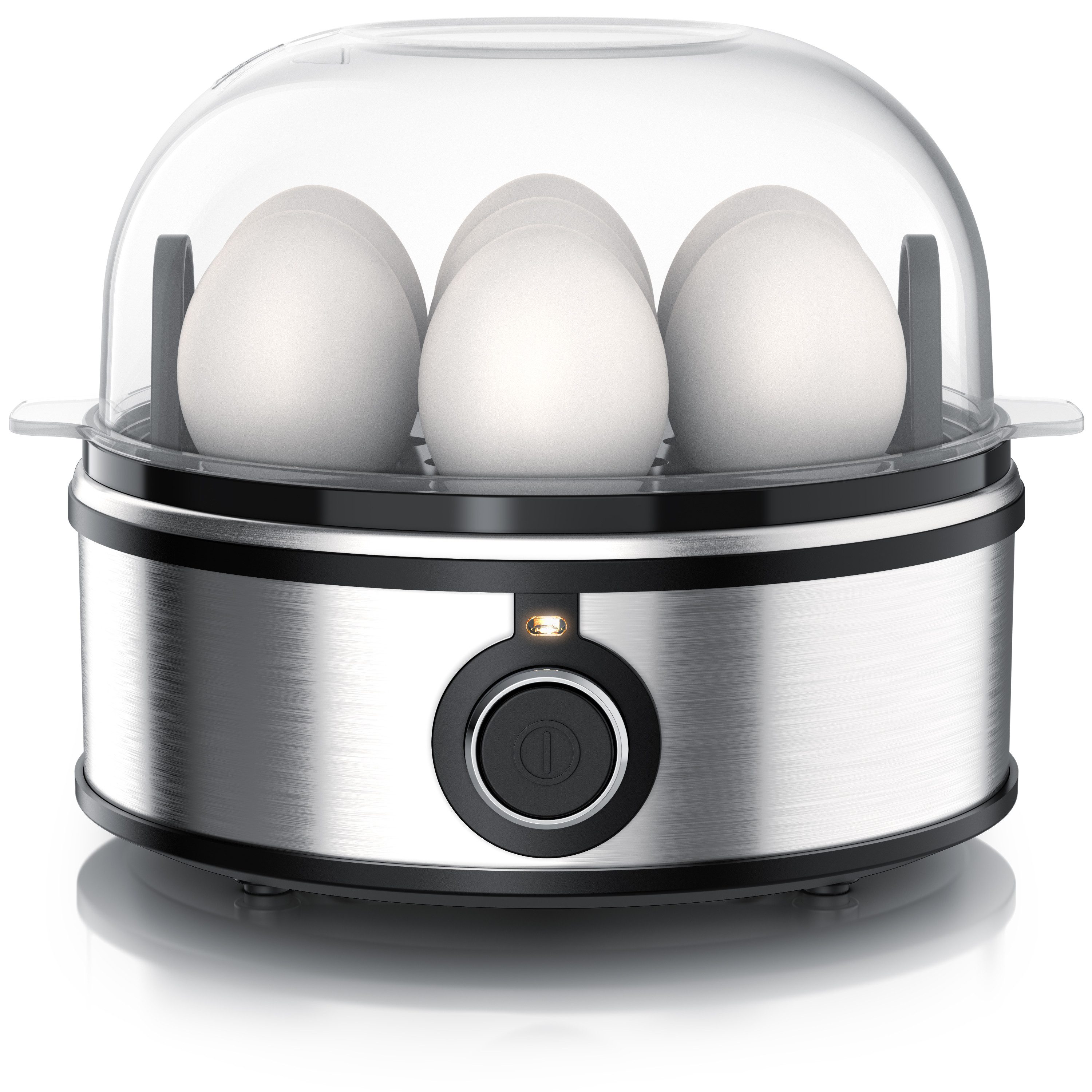 Arendo Eierkocher für 1–7 Eier, Edelstahl, 3 Härtegrade, mit Warmhaltefunktion, 7-Fach, Anzahl Eier: 7 St., 350 W, mit Einsatz für Eier, pochierte Eier & Omelette, Signalton, Egg Cooker