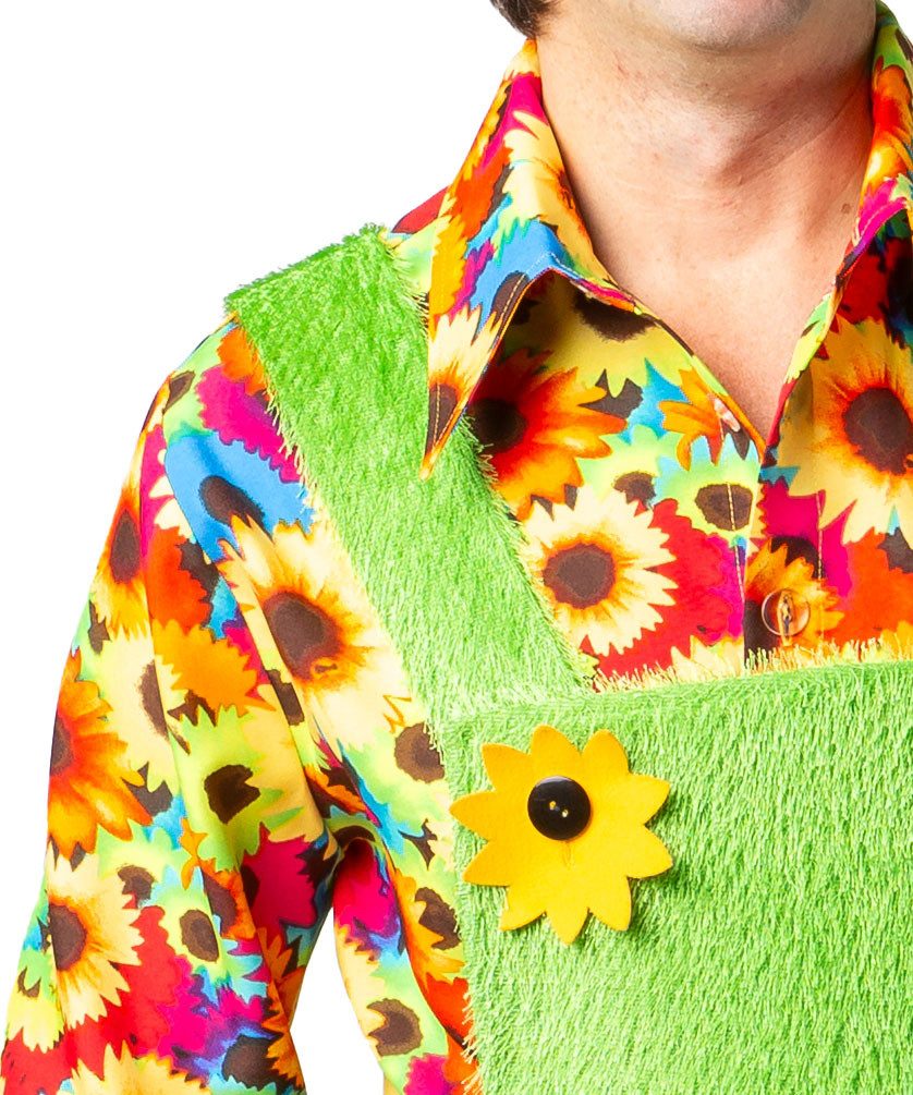 Karneval-Klamotten Kostüm Gärtner Herren Gras-Latzhose mit Sonnenblumen Hut, Gärtnerhose Herrenkostüm Männerkostüm in Grasoptik mit Gärtnerhut