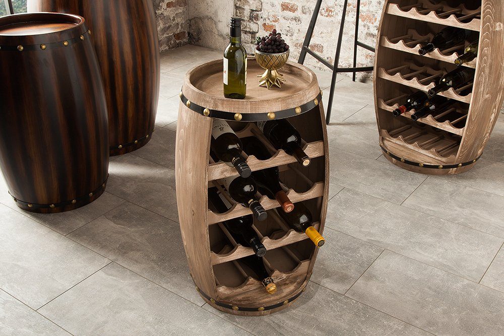 riess-ambiente Weinregal BODEGA 60cm natur - Pinie, Weinfass, Shabby Chic, Ablagefläche, deko, Innovatives Flaschenregal - ideal f. Wohnküche, Bar oder Vorratskeller