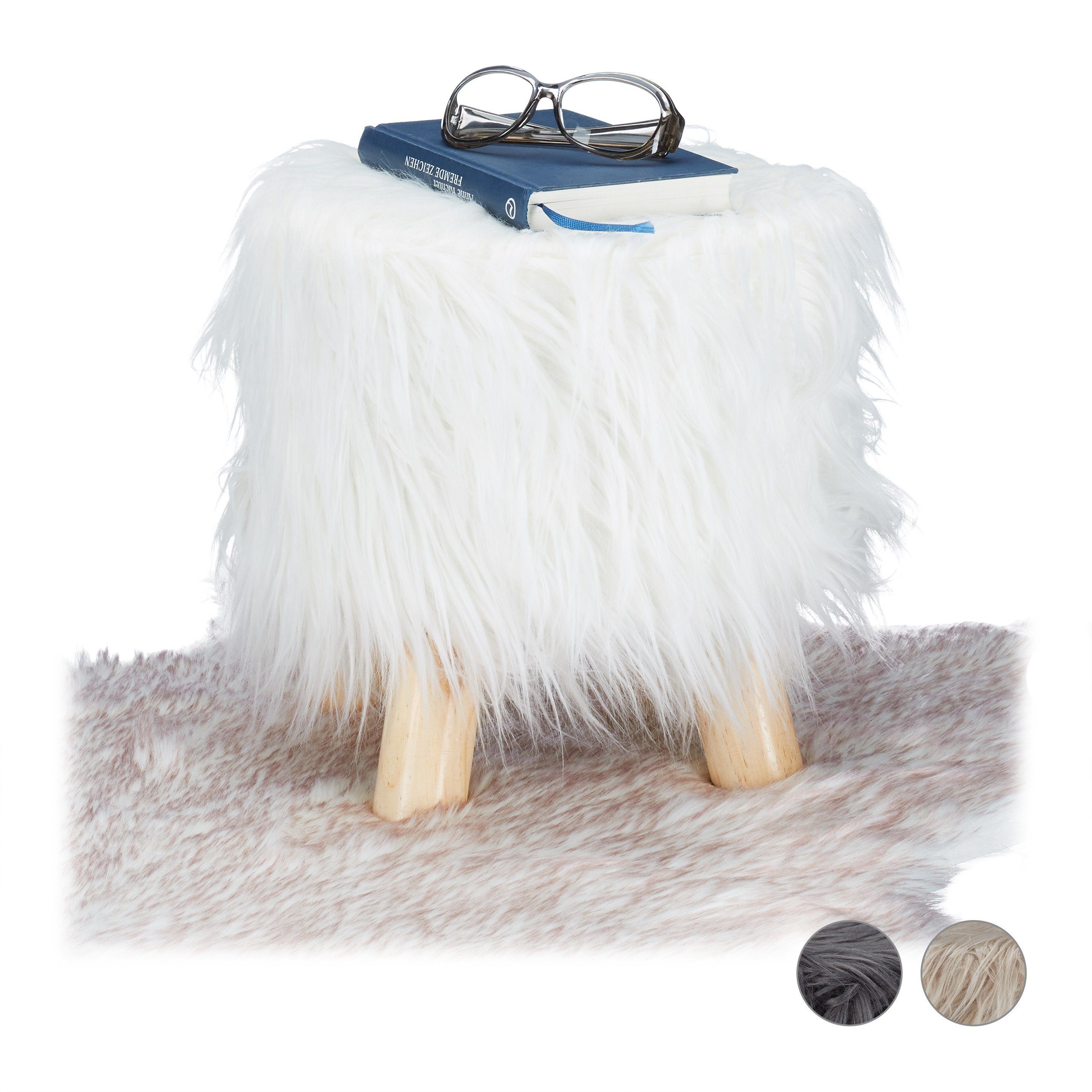 relaxdays Hocker Fell Hocker, Weiß günstig online kaufen