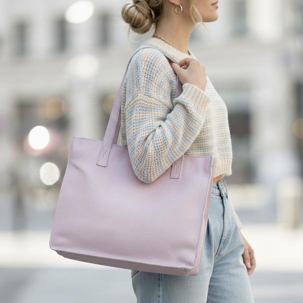 MIRROSI Shopper aus Echtleder, Made in Italy, Henkeltasche Tasche (1 innere Seitenfach mit Reißverschluss), Groß (ca.40x31x10cm) Hauptfach mit Reißverschluss