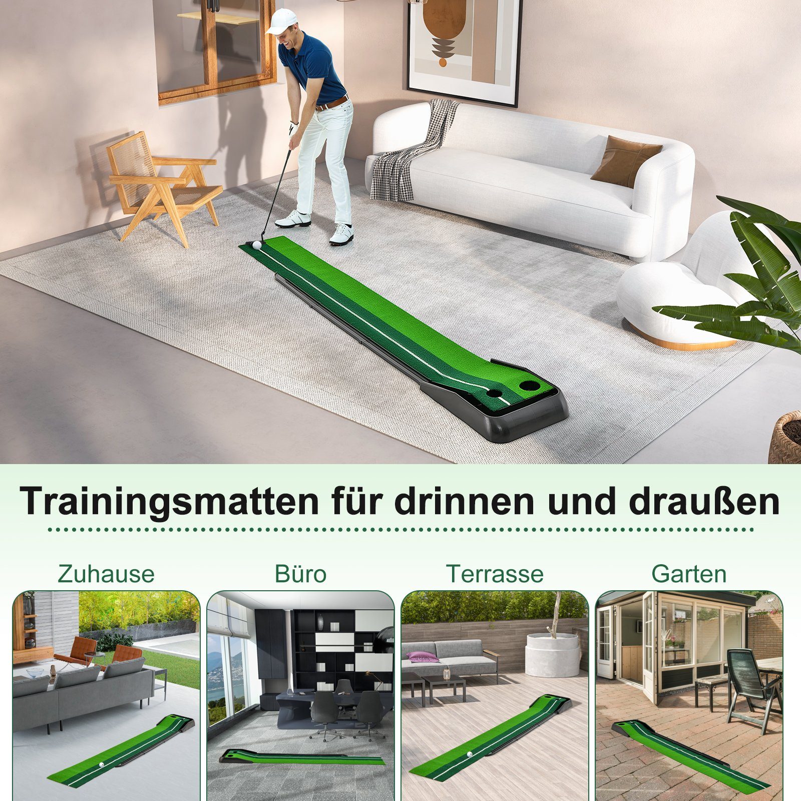 COSTWAY Puttingmatte, mit Ballrücklaufschiene