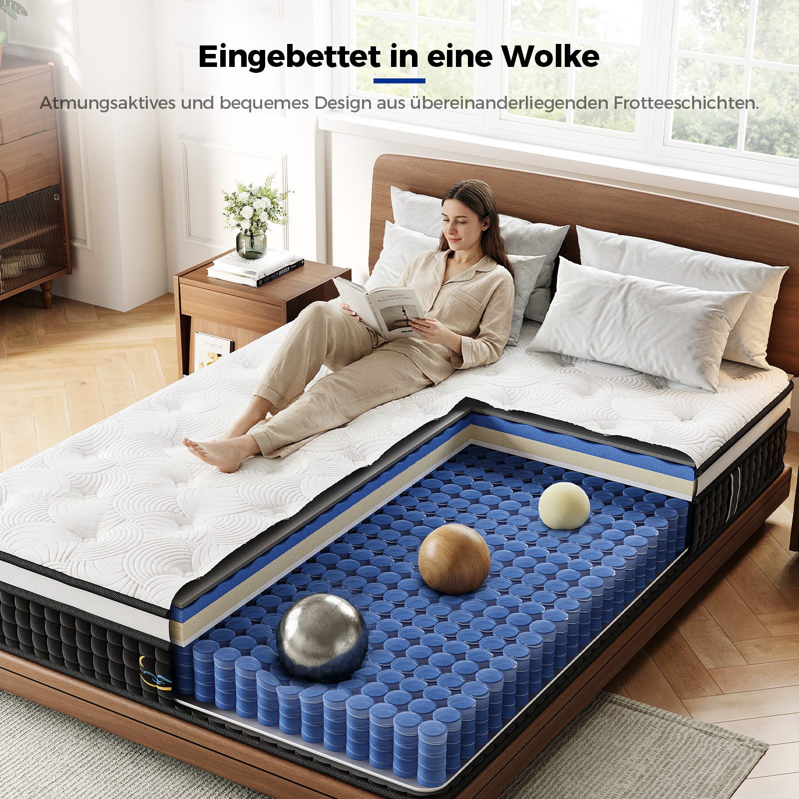 Boxspringmatratze hoher Komfort (26 cm) mit HR-Kaltschaum, Blue Latex & hypoallergen, Patbrela