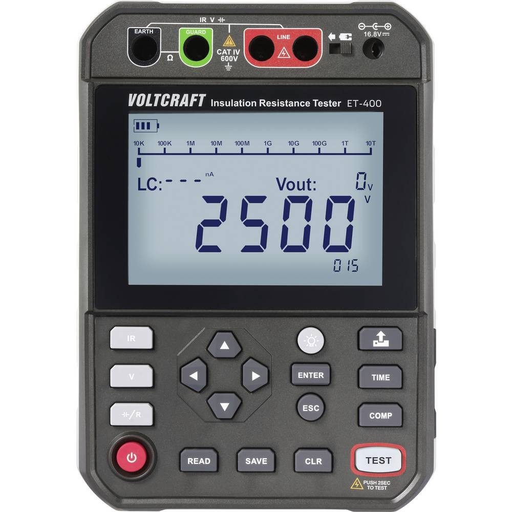 VOLTCRAFT Multimeter ET-400 Isolationsmessgerät 250 V, 500 V, 1000 V, 2500 V 2.5 TΩ