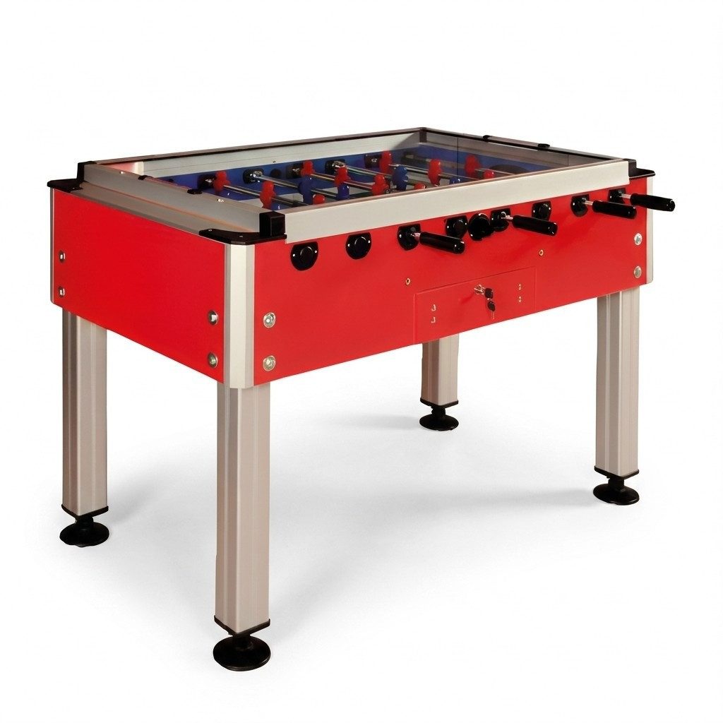 Xlmoebel Kickertisch Roter Tischkicker aus Aluminium und MDF Holz mit Glasabdeckung (Kickertisch, 1-tlg., Kickertisch), Made in Europa