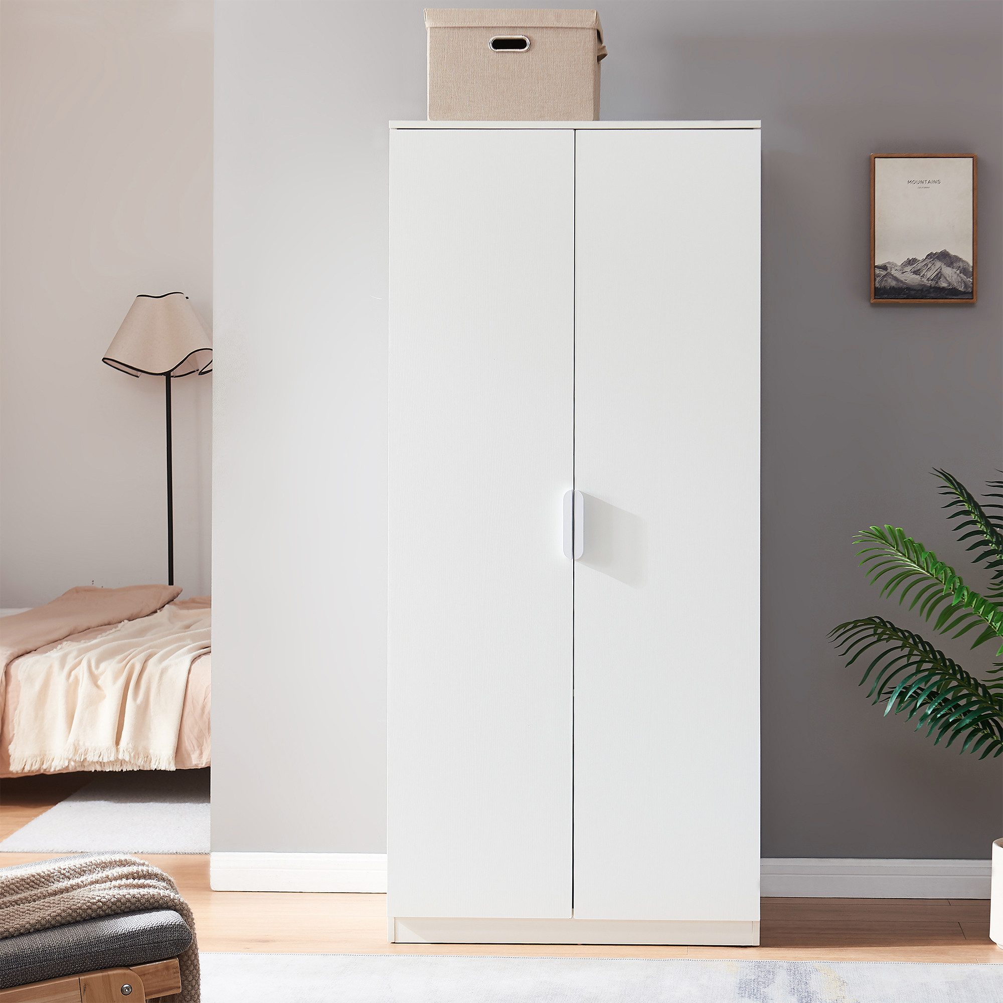 en.casa Kleiderschrank »Eiselfing« 2 Türen, 1 Stange, 1 Fach 176x80x52 cm Weiß