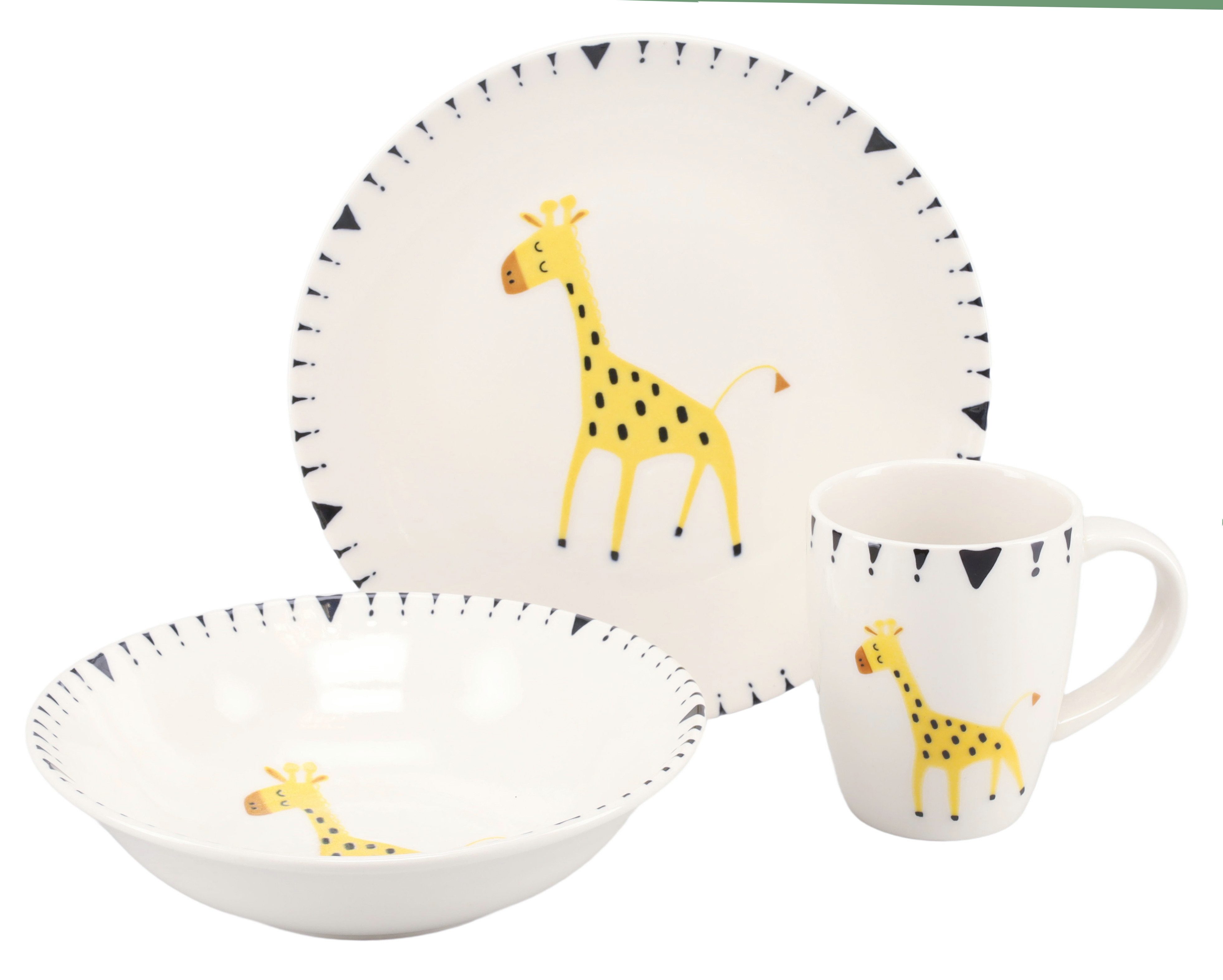 creaTable Kindergeschirr-Set Safari Giraffe, Kinder Set 3-tlg. (3-tlg), 1 Personen, Steinzeug, gezeichnete Tiermotive, skandinavischer …