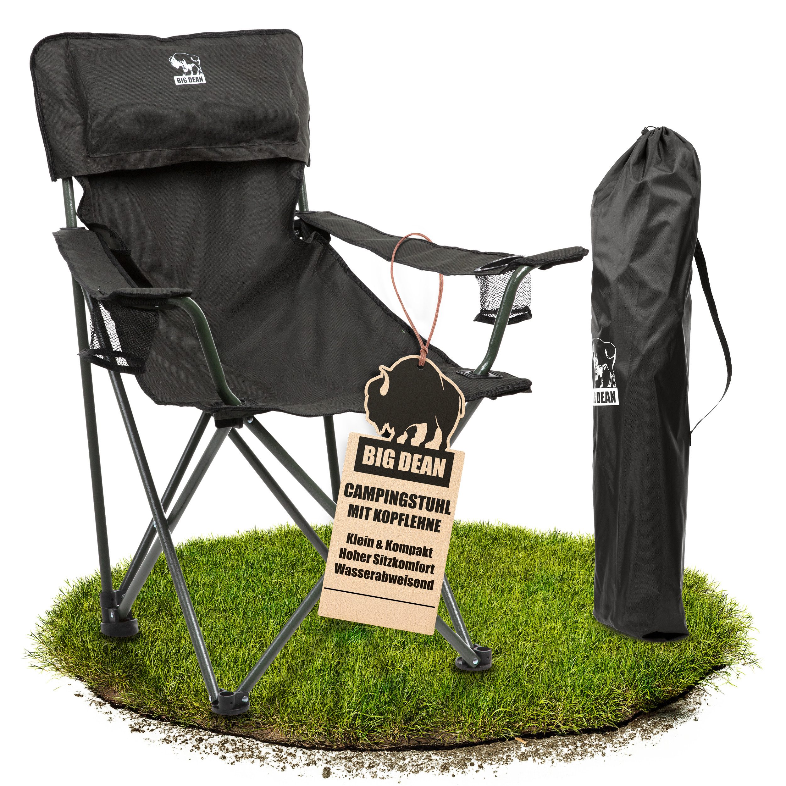 BigDean Campingstuhl Luxus Campingstuhl Faltbar Extra groß 150 KG Belastbar, bequem (Packung, 1 St), Luxus Faltstuhl, Wasserabweisend, Uv-Beständig