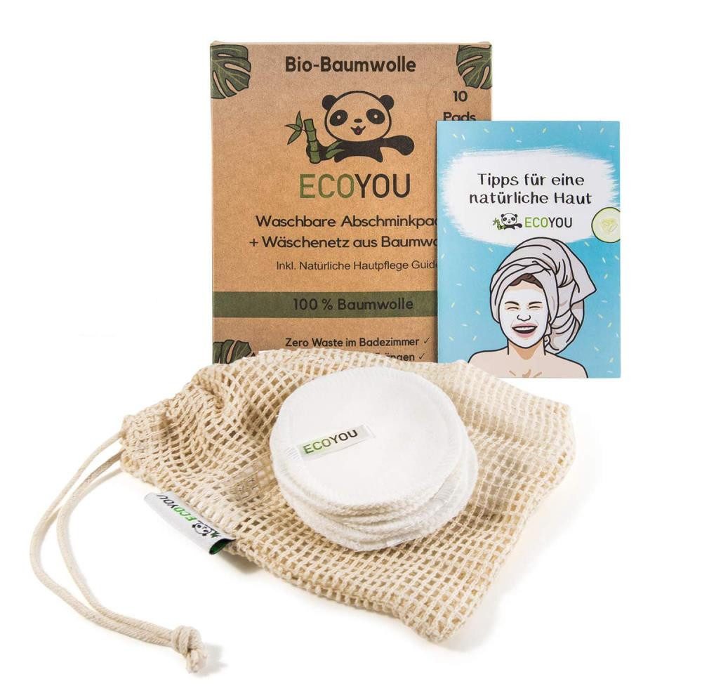 EcoYou Abschminkschwamm Waschbare Abschminkpads 10 Stück + Wäschenetz - weiß